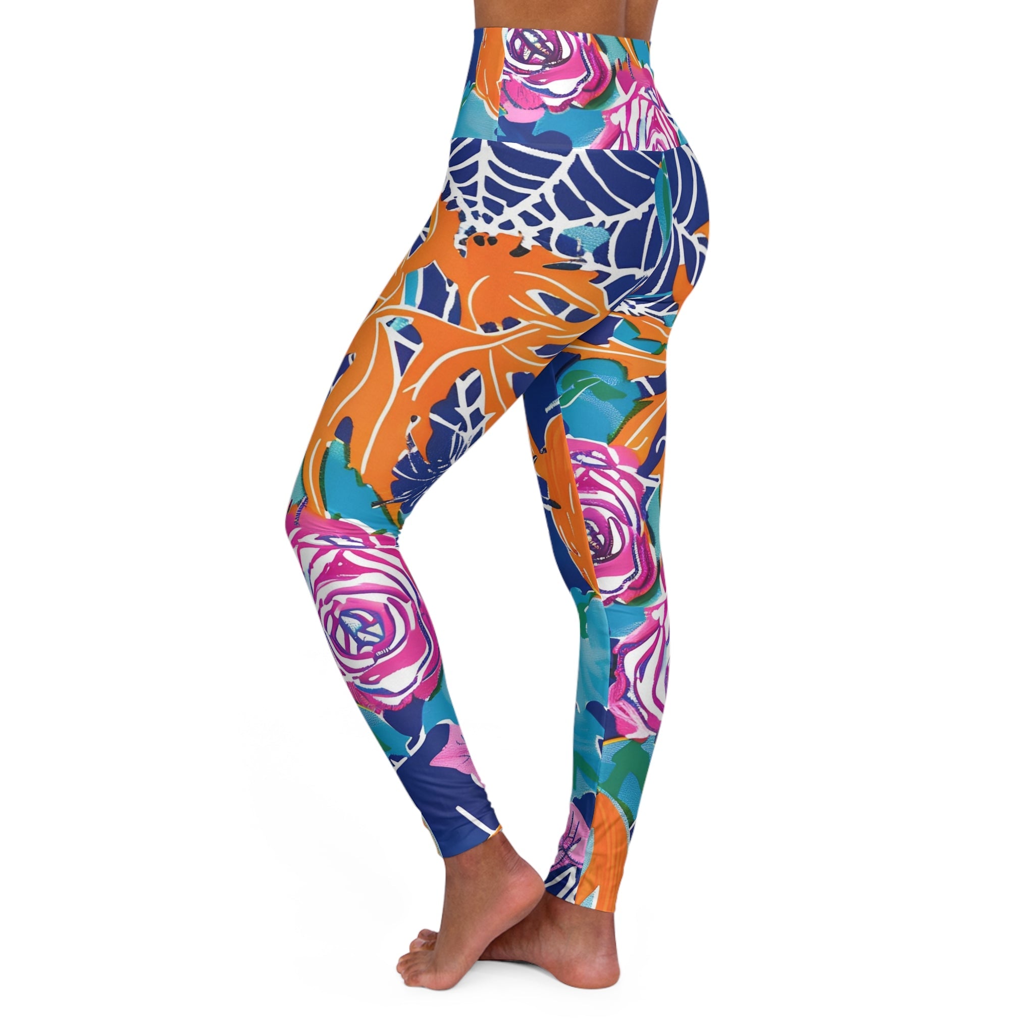 Vibrant Floral High Waisted Yoga Leggings, Artsulli - Art is Long, Life is Short, All Over Prints, , , , , , , 