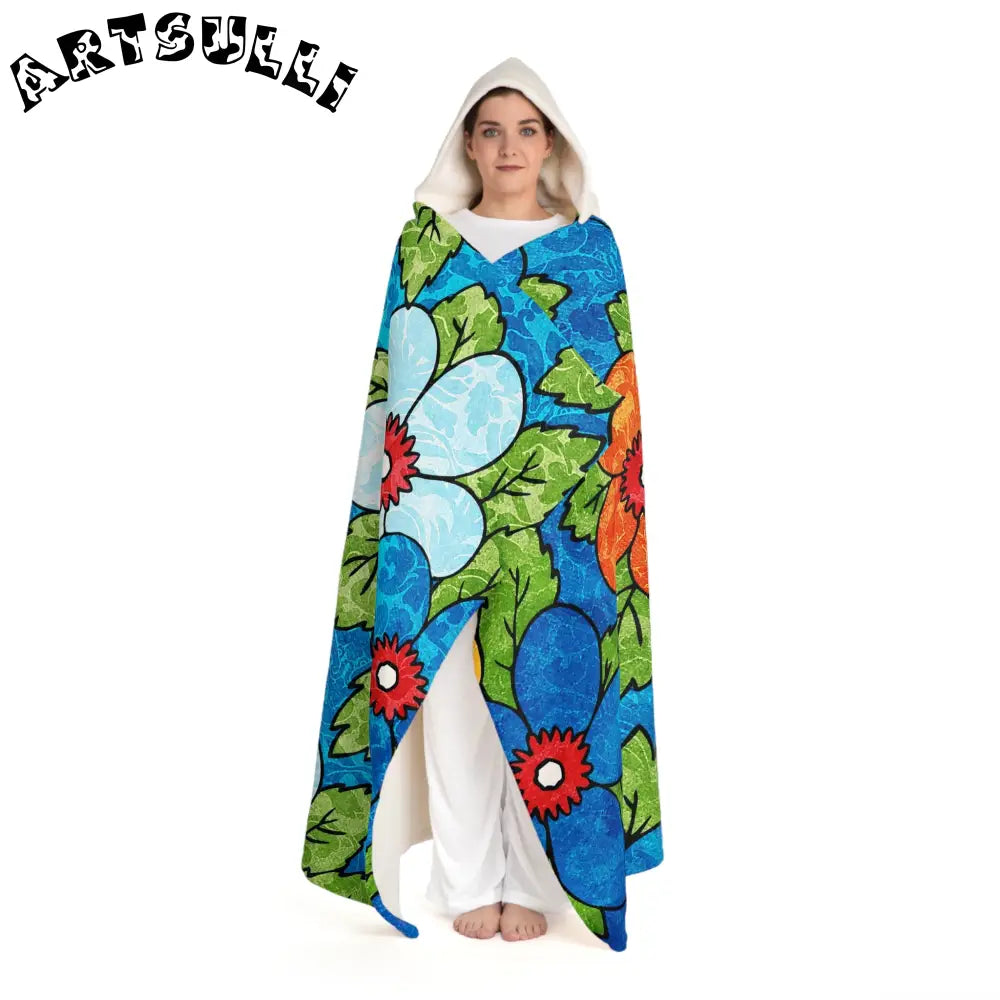Vibrant Floral Hooded Fleece Blanket, Artsulli - Art is Long, Life is Short, All Over Prints, , , , , , , 