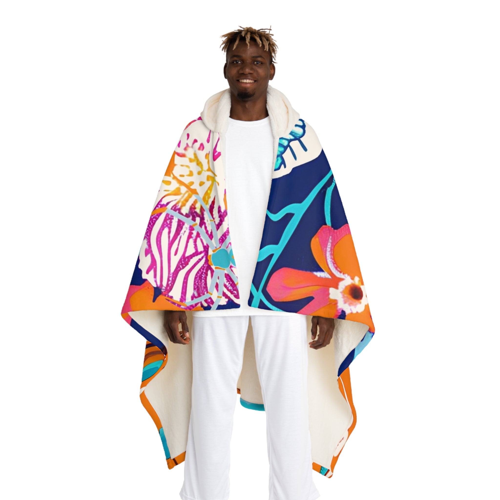 Vibrant Floral Hooded Fleece Blanket, Artsulli - Art is Long, Life is Short, All Over Prints, Size, One size, Color, Cream, , , 44407890729397928673