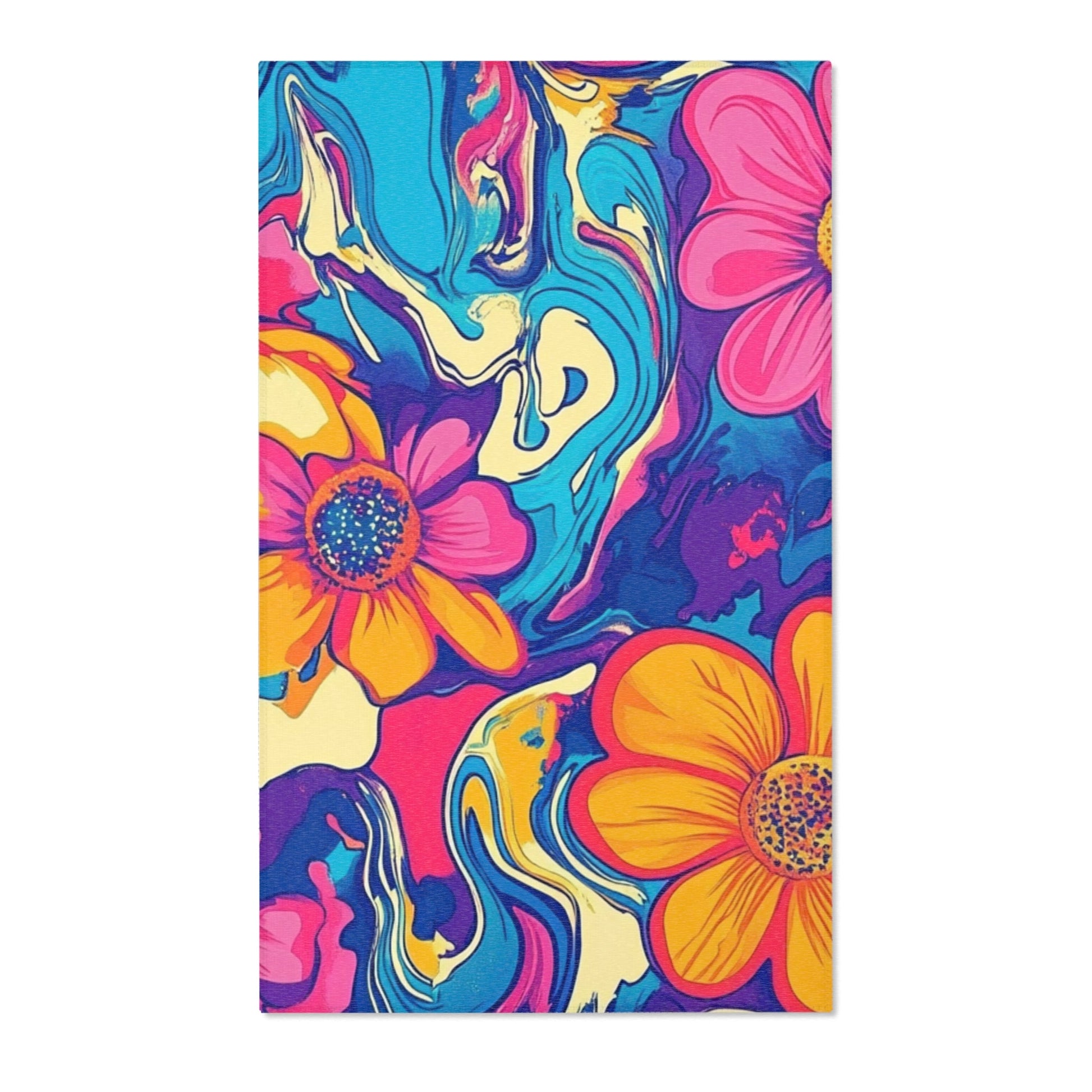 Vibrant Floral Marbled Area Rug, Artsulli - Art is Long, Life is Short, Home Decor, Size, 36" × 60", , , , , 17664823364773801161