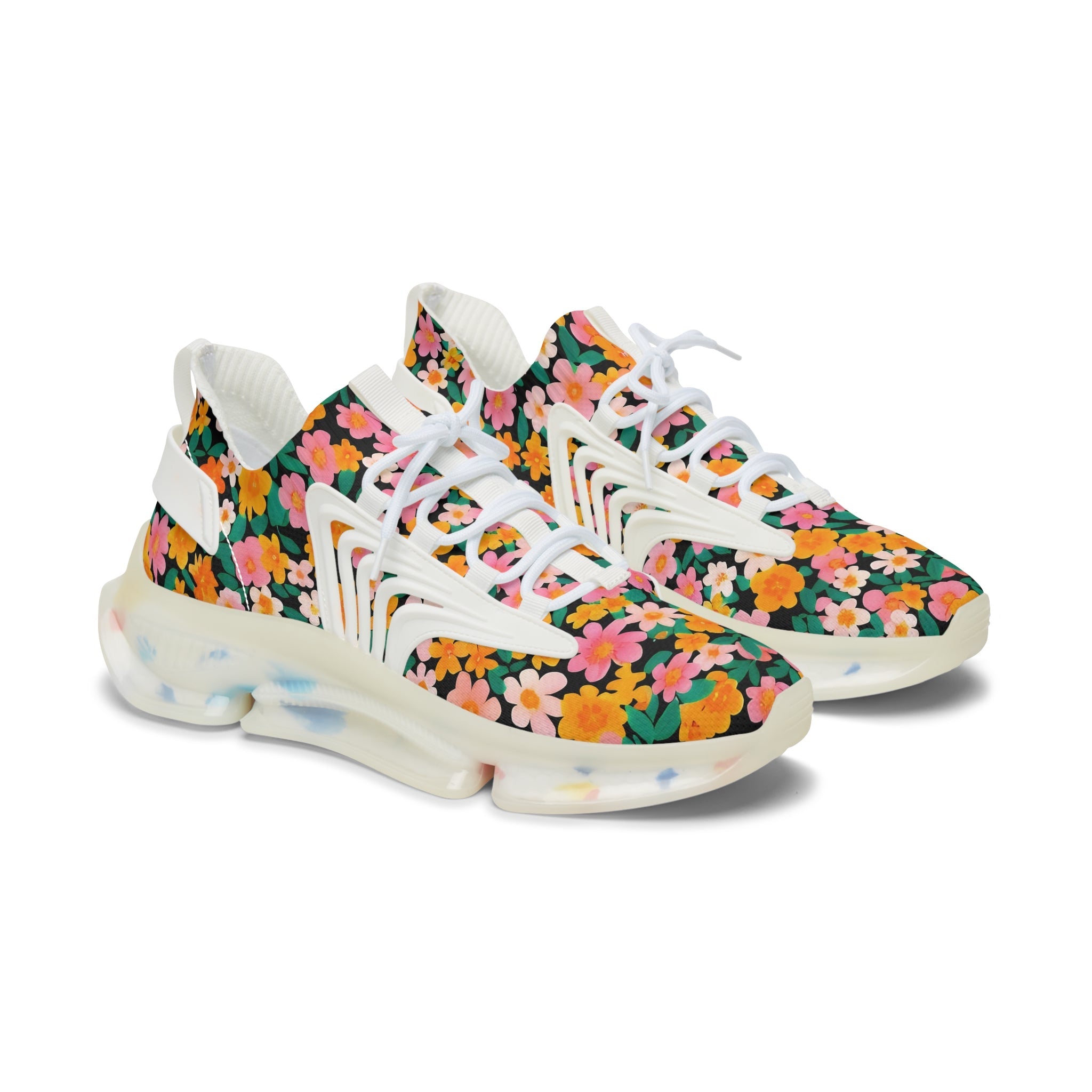 Vibrant Floral Mesh Sneakers, Artsulli - Art is Long, Life is Short, Shoes, Color, White sole, Size, US 5.5, , , 24772373094124811636