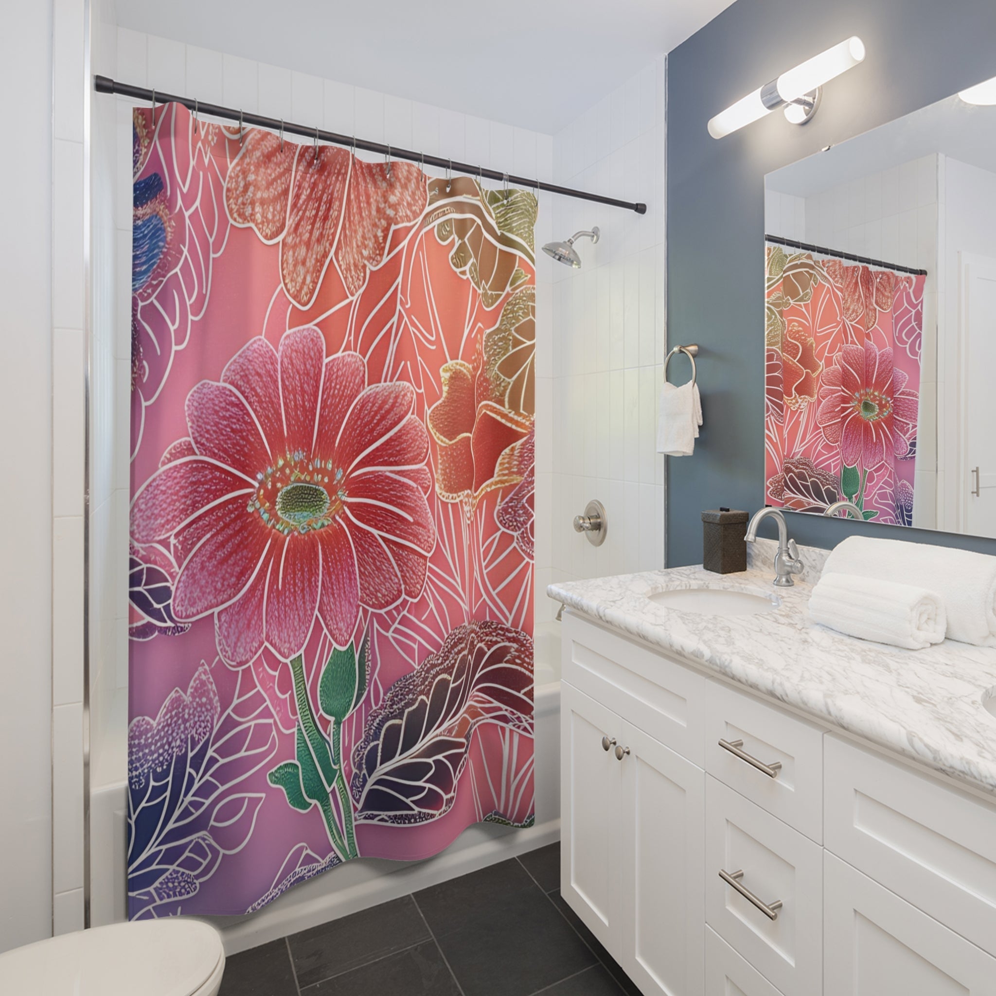 Vibrant Floral Outline Shower Curtain, Artsulli - Art is Long, Life is Short, Home Decor, , , , , , , 