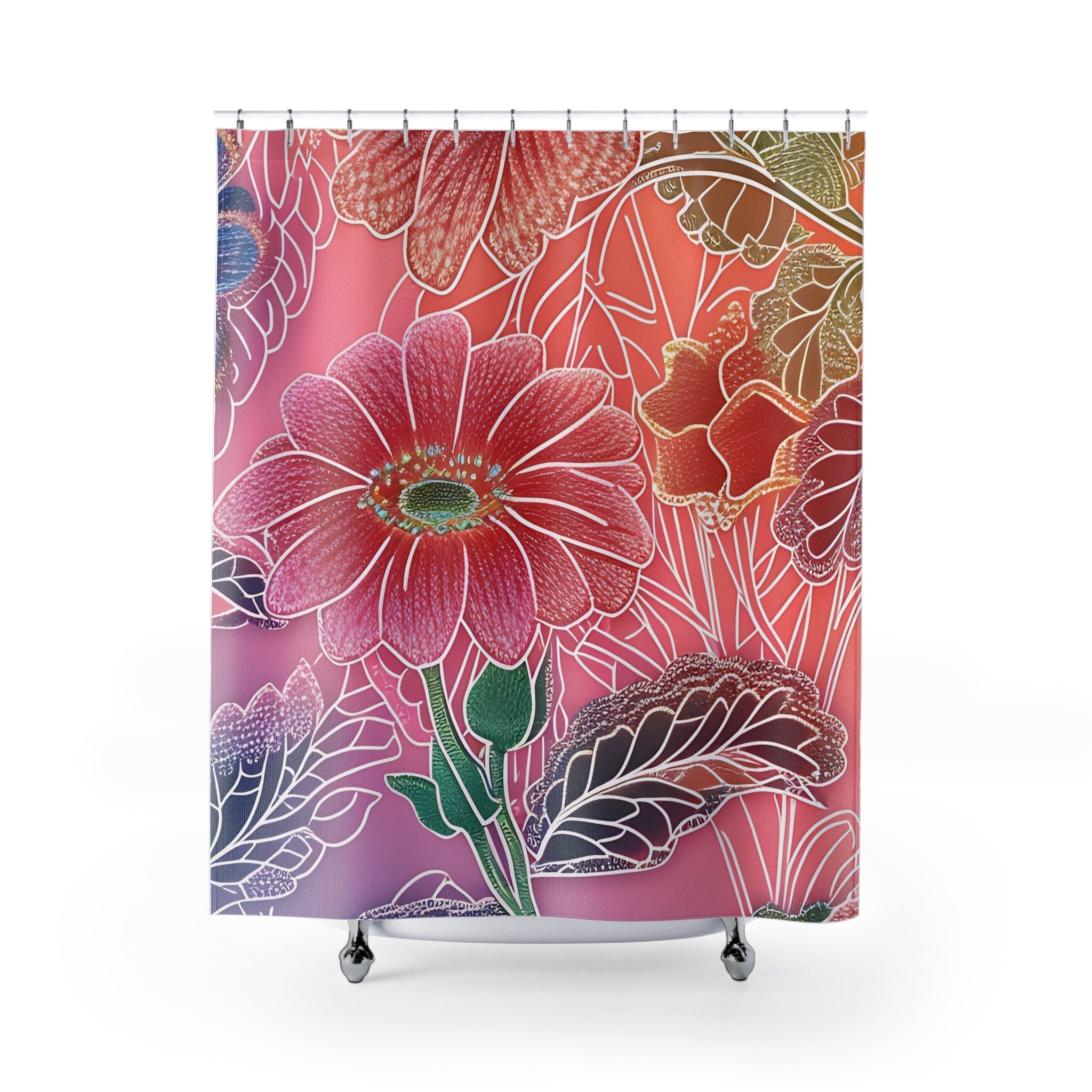 Printify Vibrant Floral Outline Shower Curtain 2025