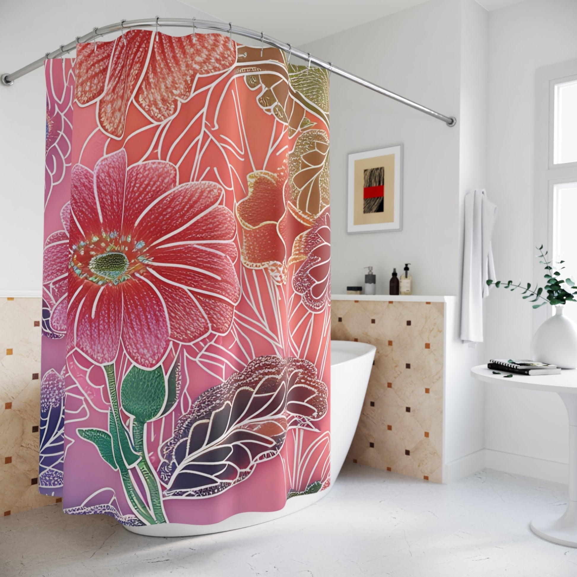 Vibrant Floral Outline Shower Curtain, Artsulli - Art is Long, Life is Short, Home Decor, , , , , , , 