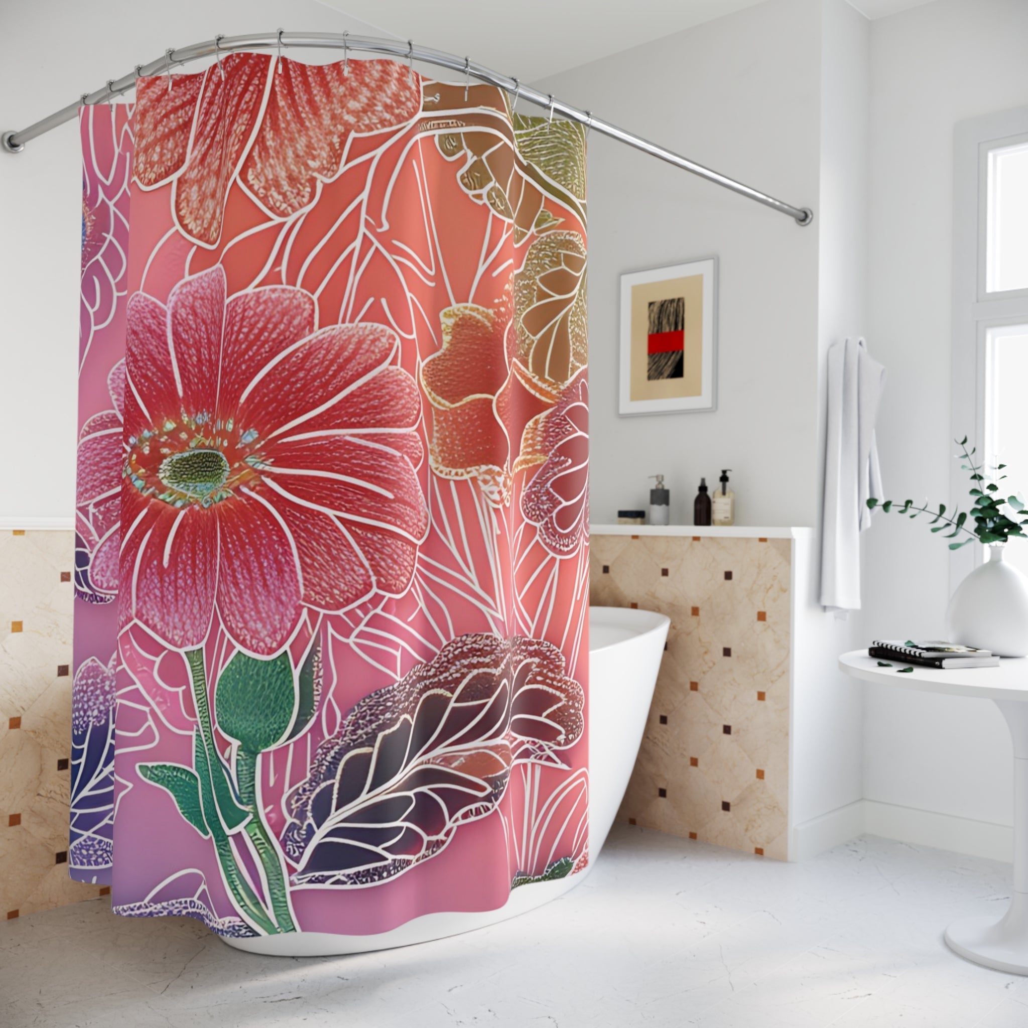 Vibrant Floral Outline Shower Curtain, Artsulli - Art is Long, Life is Short, Home Decor, , , , , , , 