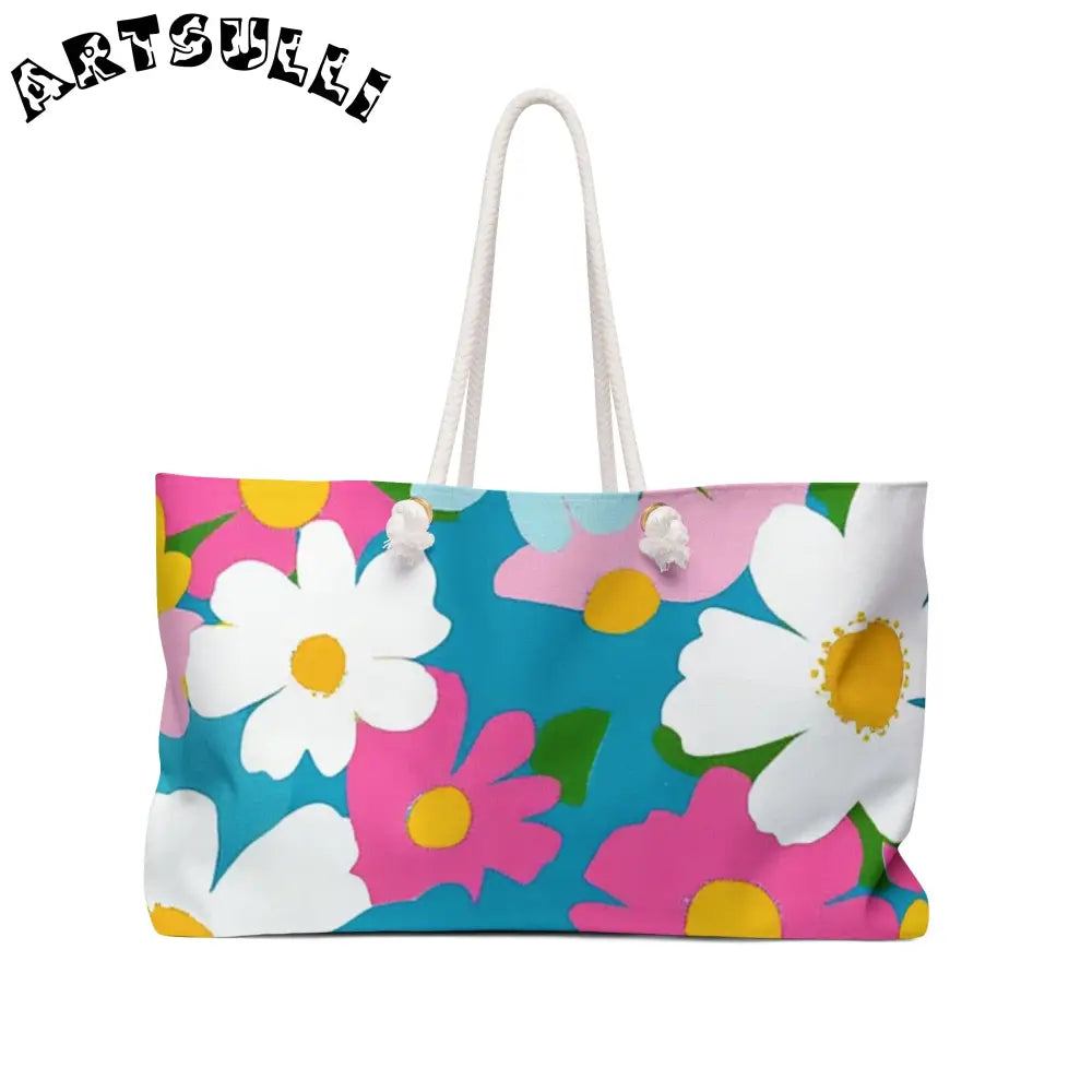 Vibrant Floral Oversized Weekender Tote, Artsulli - Art is Long, Life is Short, Bags, Size, 24" × 13", , , , , 54621049840166