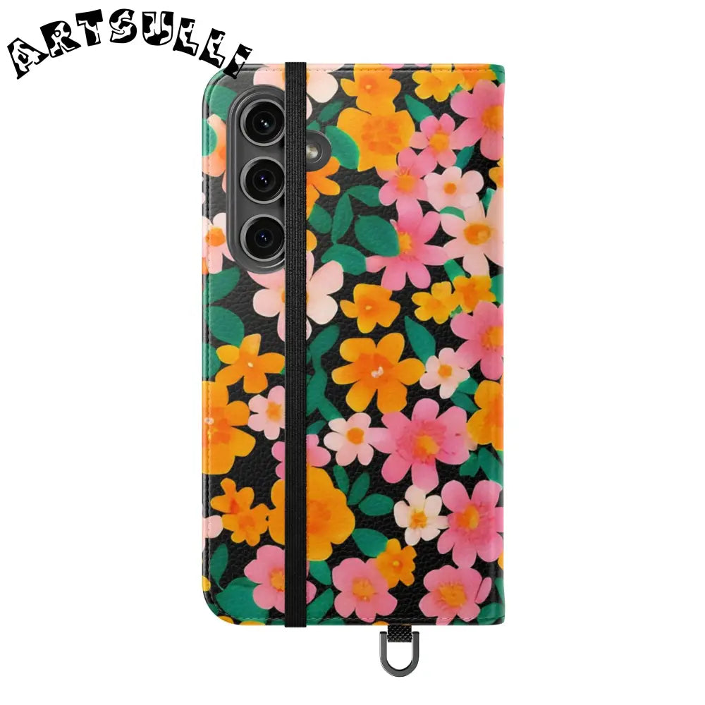 Vibrant Floral Pattern Black Flip Case, Artsulli - Art is Long, Life is Short, Phone Case, , , , , , , 
