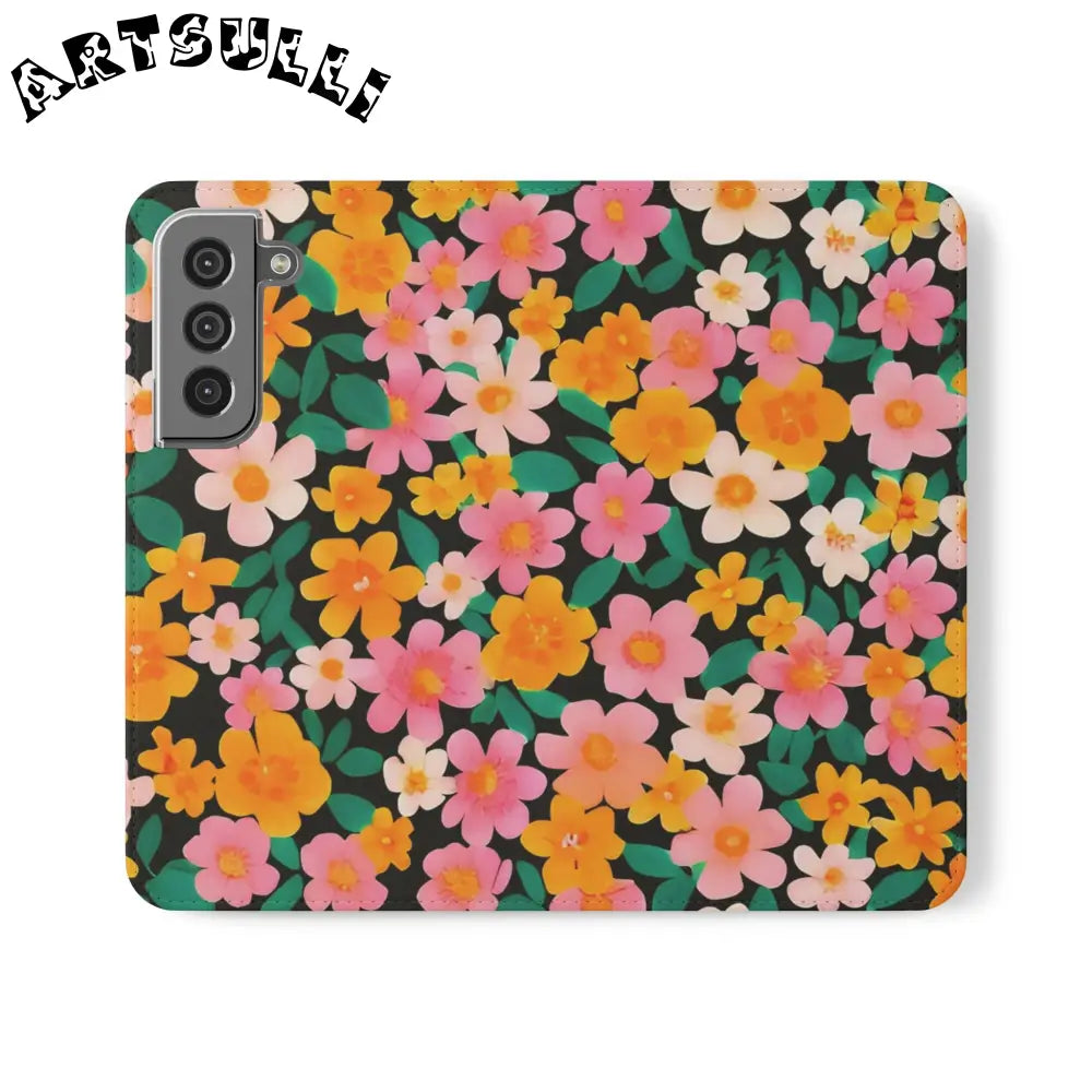 Vibrant Floral Pattern Black Flip Case, Artsulli - Art is Long, Life is Short, Phone Case, Size, Samsung Galaxy S22, , , , , 20183902792121017477