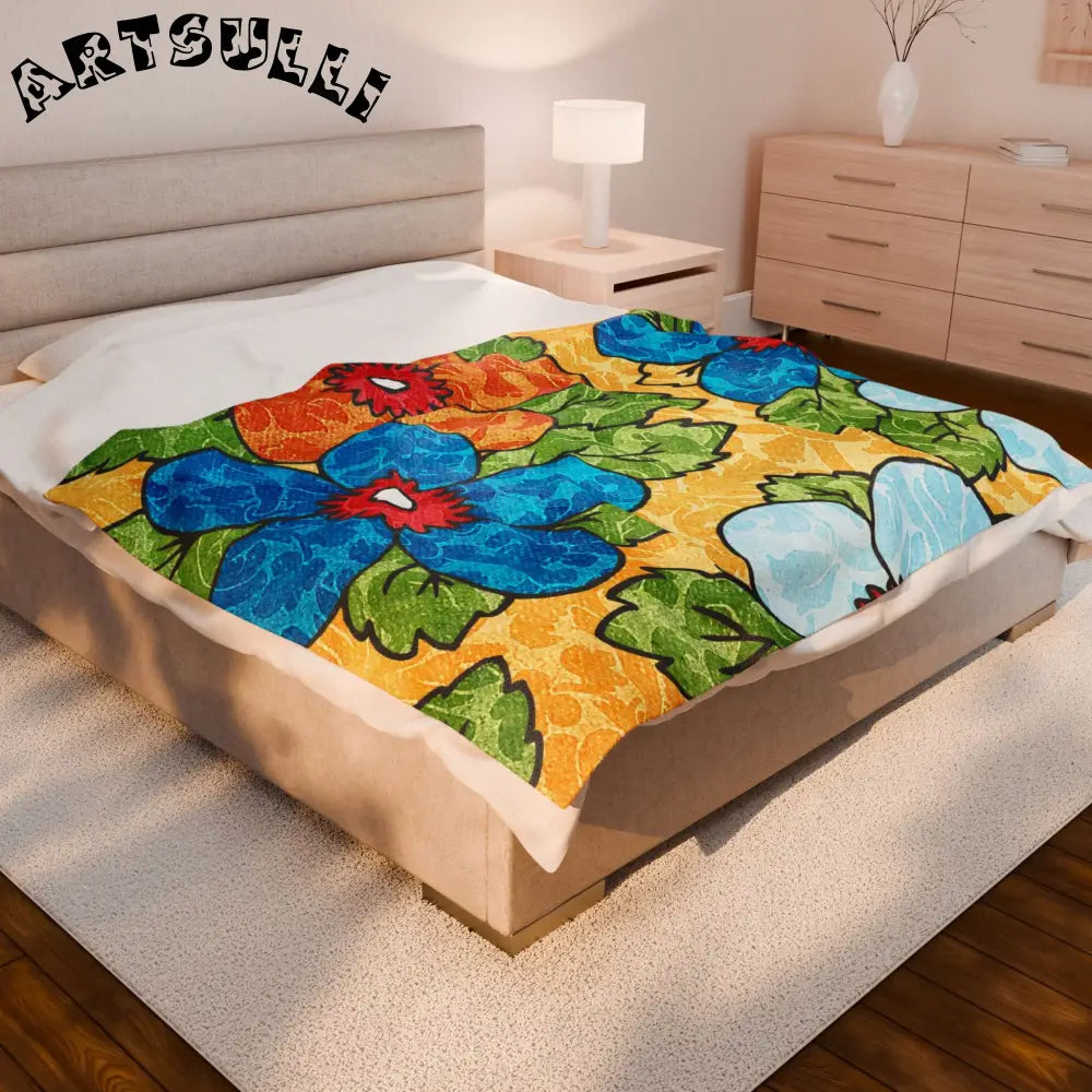 Vibrant Floral Plush Velveteen Blanket, Artsulli - Art is Long, Life is Short, All Over Prints, , , , , , , 