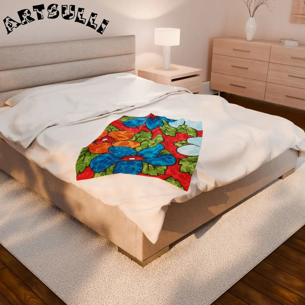 Vibrant Floral Plush Velveteen Blanket, Artsulli - Art is Long, Life is Short, All Over Prints, , , , , , , 
