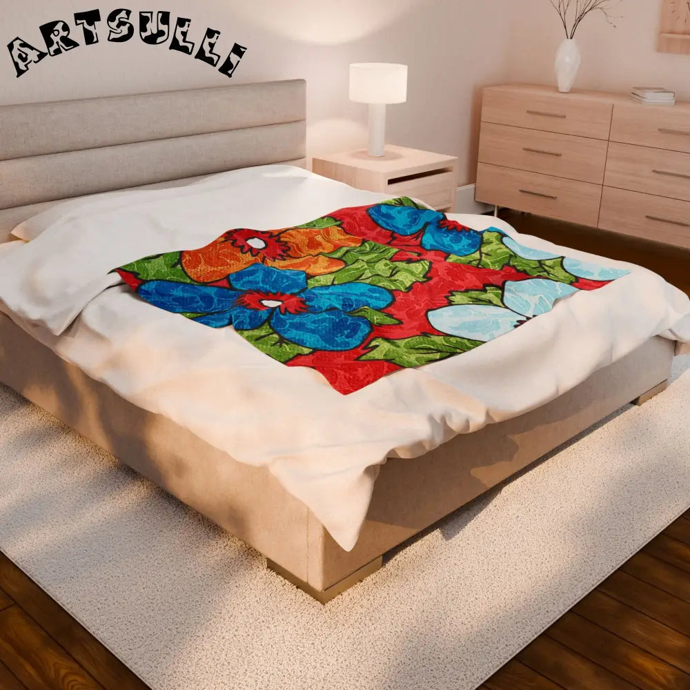 Vibrant Floral Plush Velveteen Blanket, Artsulli - Art is Long, Life is Short, All Over Prints, , , , , , , 