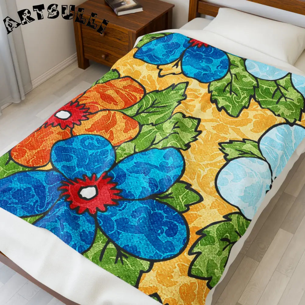 Vibrant Floral Plush Velveteen Blanket, Artsulli - Art is Long, Life is Short, All Over Prints, , , , , , , 