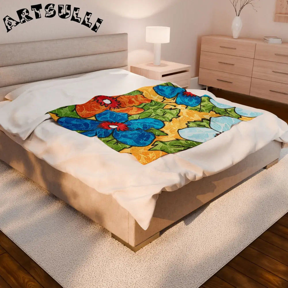 Vibrant Floral Plush Velveteen Blanket, Artsulli - Art is Long, Life is Short, All Over Prints, , , , , , , 