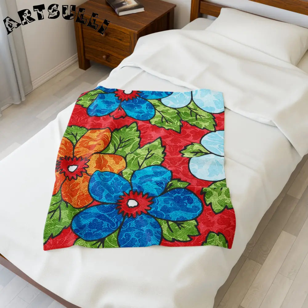 Vibrant Floral Plush Velveteen Blanket, Artsulli - Art is Long, Life is Short, All Over Prints, , , , , , , 