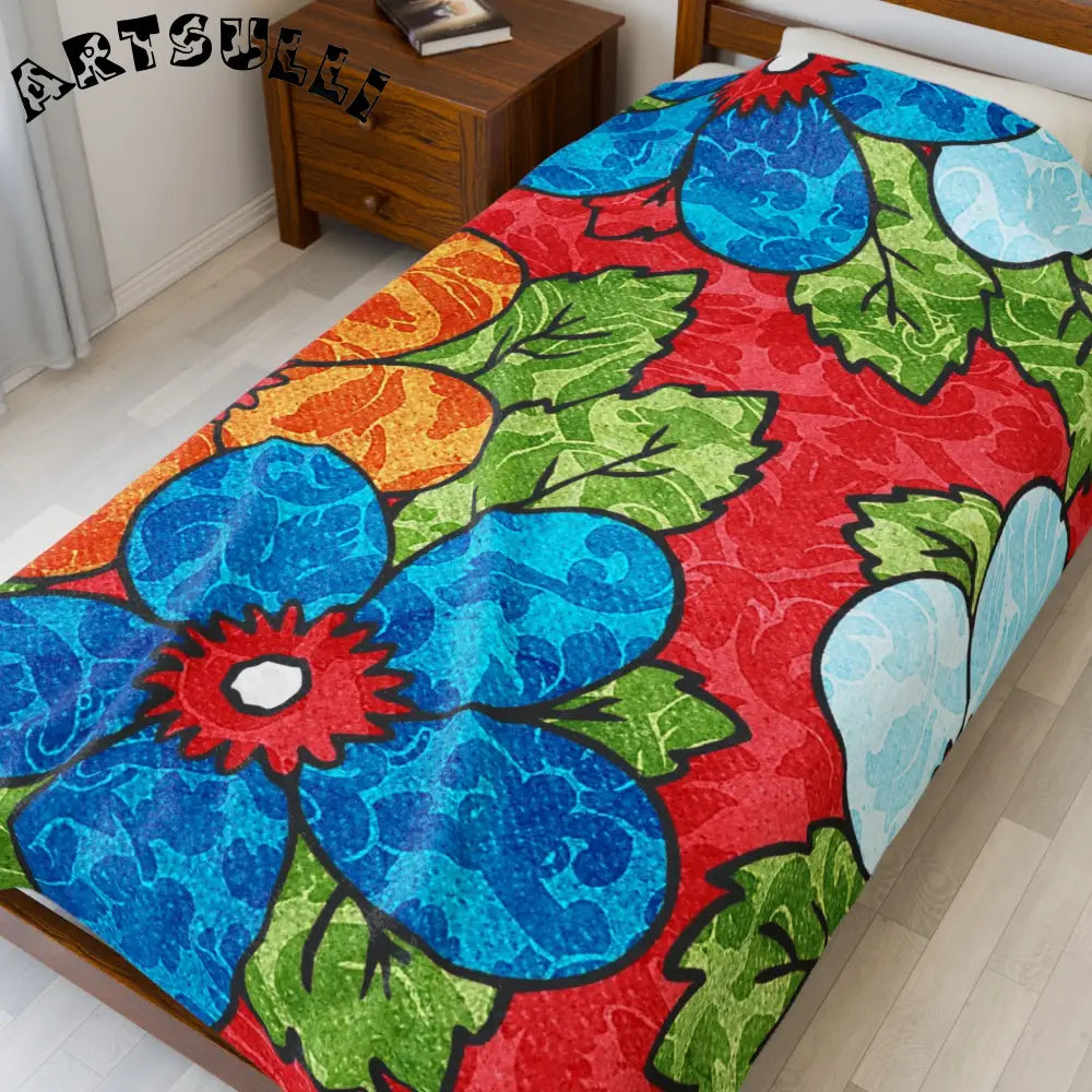 Vibrant Floral Plush Velveteen Blanket, Artsulli - Art is Long, Life is Short, All Over Prints, , , , , , , 