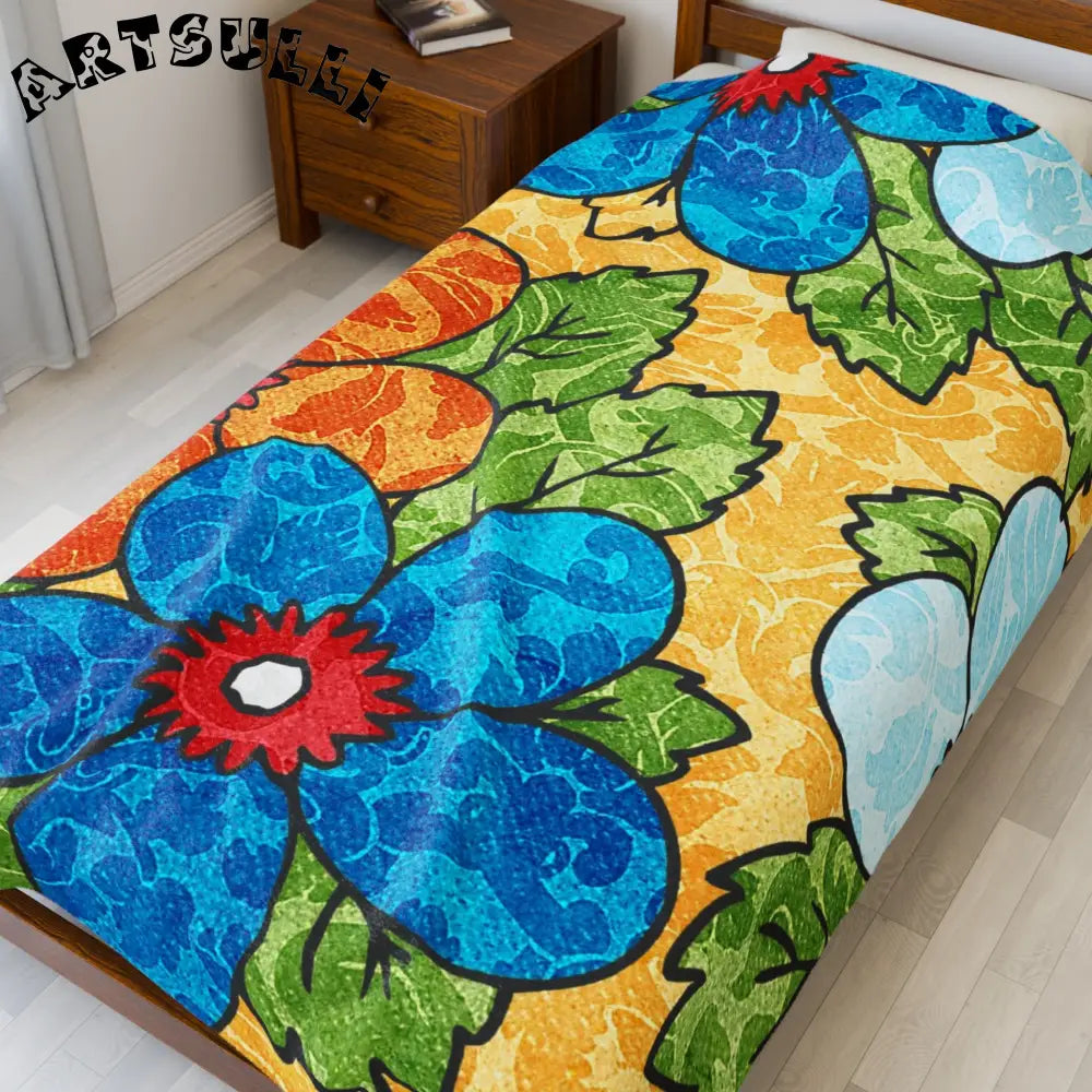Vibrant Floral Plush Velveteen Blanket, Artsulli - Art is Long, Life is Short, All Over Prints, , , , , , , 