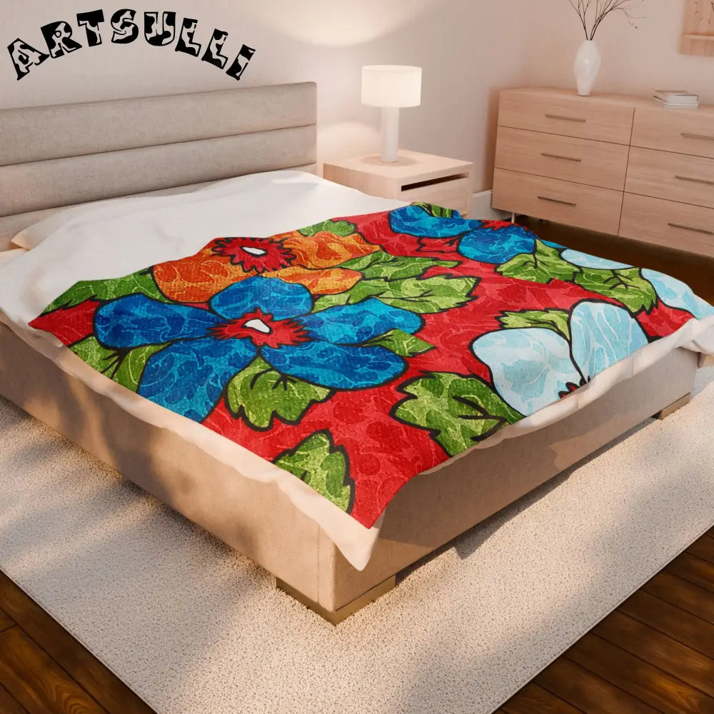 Vibrant Floral Plush Velveteen Blanket, Artsulli - Art is Long, Life is Short, All Over Prints, , , , , , , 