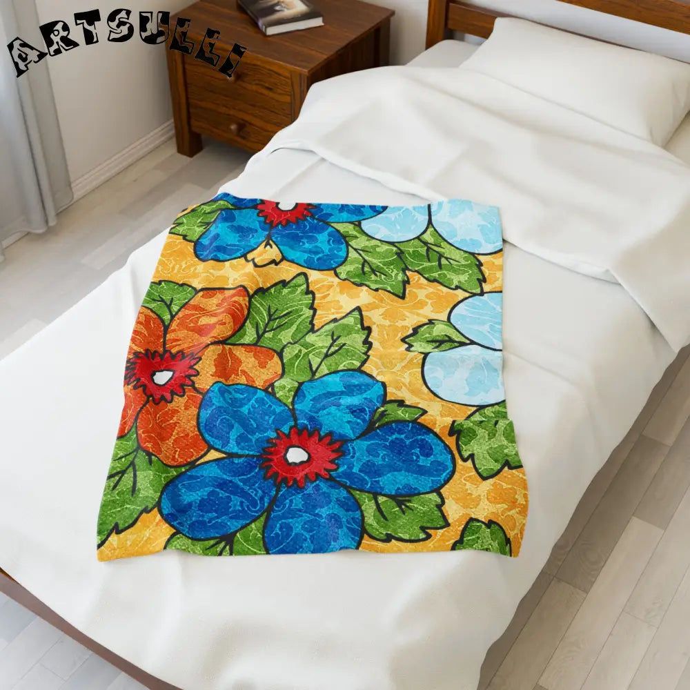 Vibrant Floral Plush Velveteen Blanket, Artsulli - Art is Long, Life is Short, All Over Prints, , , , , , , 