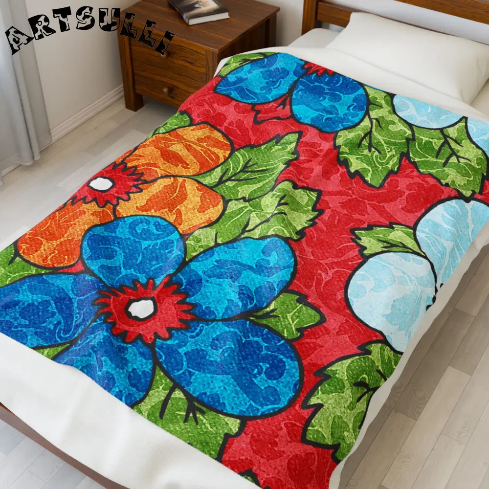 Vibrant Floral Plush Velveteen Blanket, Artsulli - Art is Long, Life is Short, All Over Prints, , , , , , , 