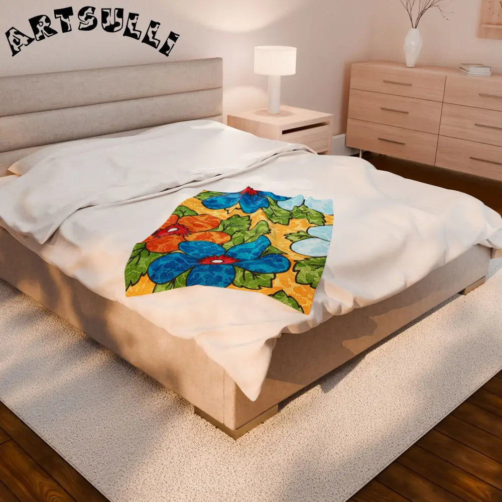 Vibrant Floral Plush Velveteen Blanket, Artsulli - Art is Long, Life is Short, All Over Prints, , , , , , , 