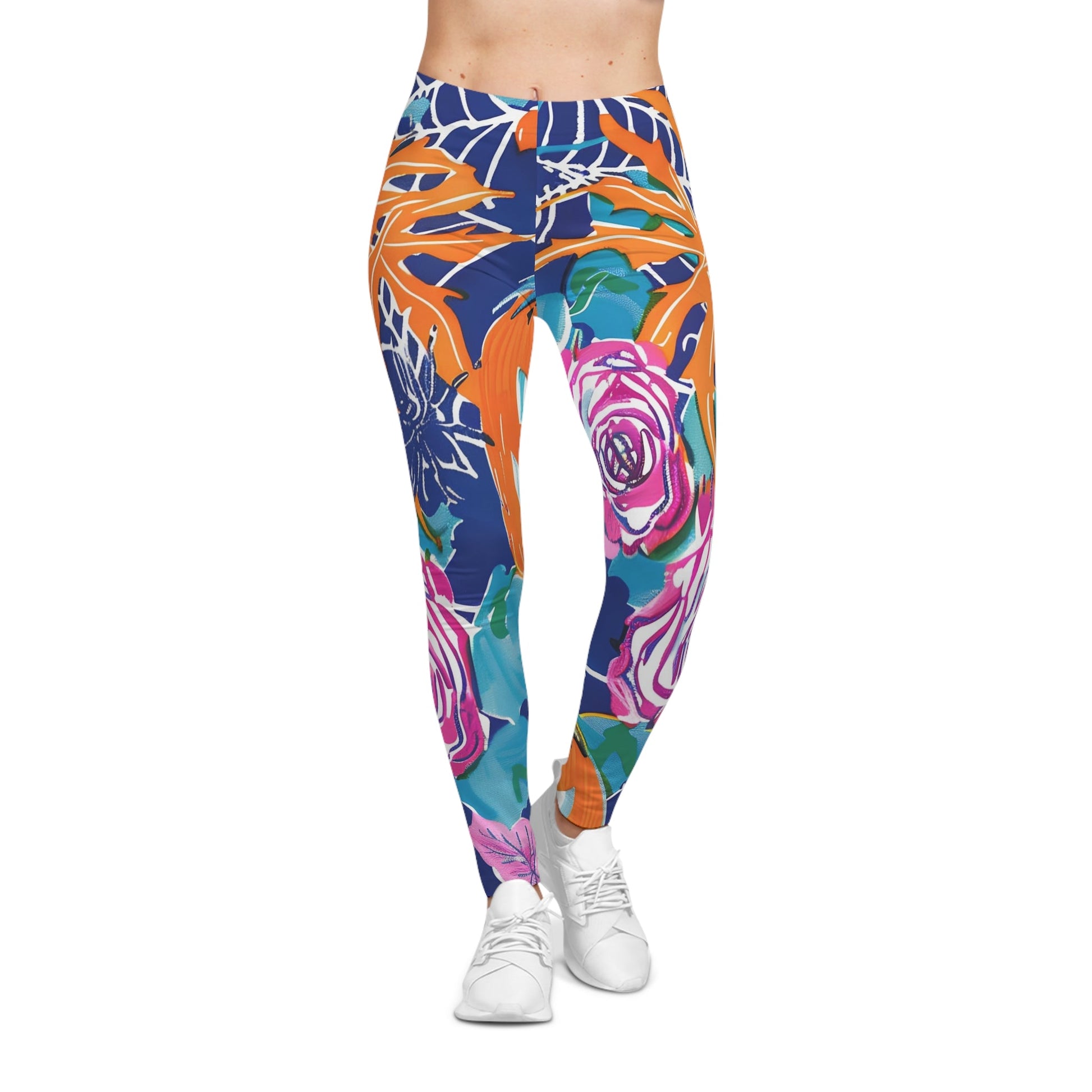 Vibrant Floral Print Casual Leggings, Artsulli - Art is Long, Life is Short, All Over Prints, , , , , , , 