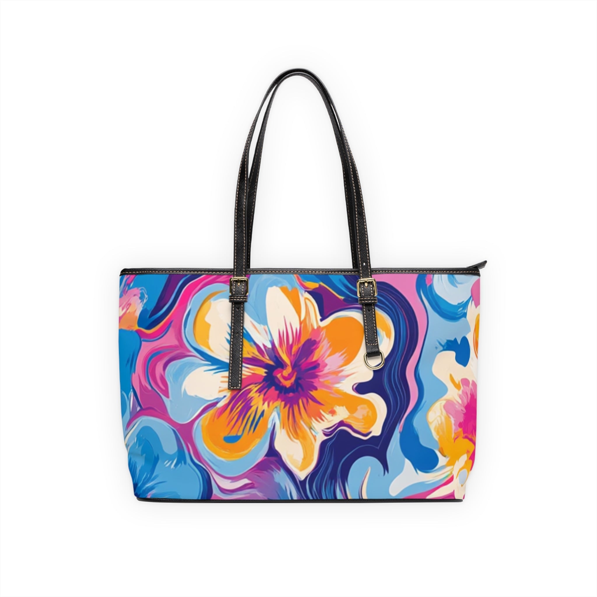 Vibrant Floral Print Shoulder Bag, Artsulli - Art is Long, Life is Short, Bags, Size, 17" x 11", Color, Black, , , 27709982890588395974