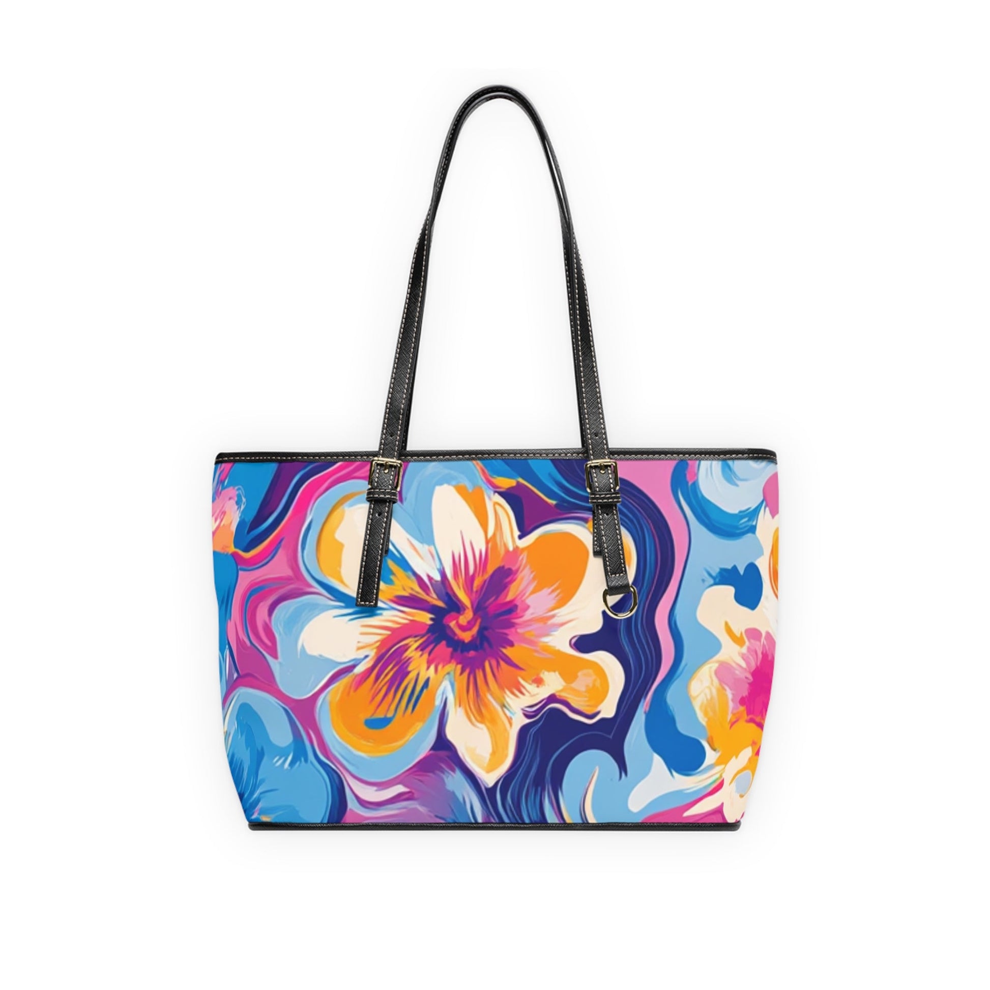 Vibrant Floral Print Shoulder Bag, Artsulli - Art is Long, Life is Short, Bags, Size, 16" x 10", Color, Black, , , 26319073618501046501