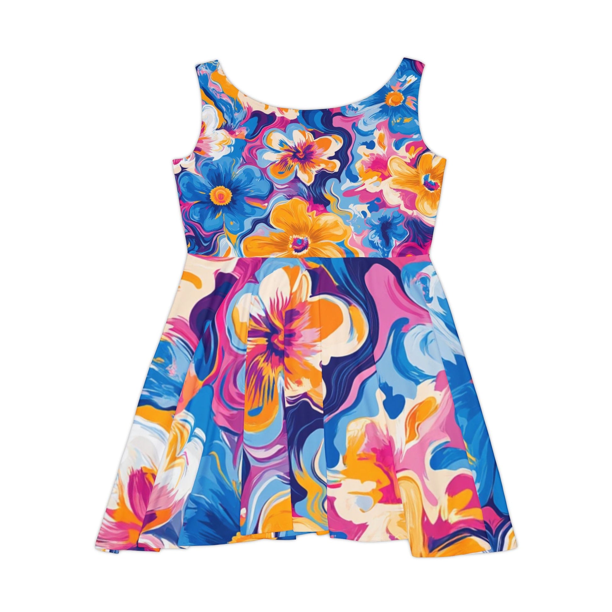 Vibrant Floral Print Skater Dress, Artsulli - Art is Long, Life is Short, All Over Prints, , , , , , , 