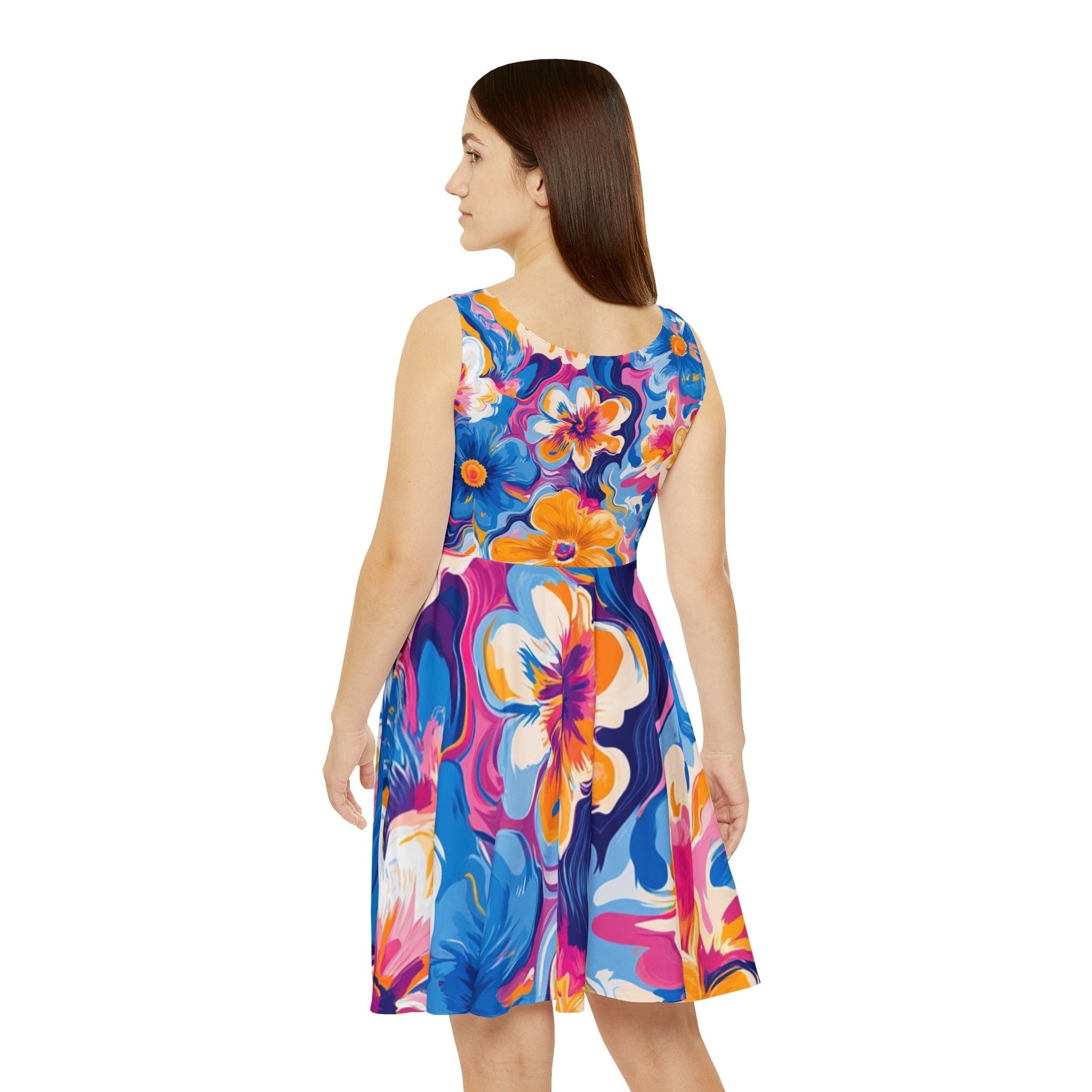 Vibrant Floral Print Skater Dress, Artsulli - Art is Long, Life is Short, All Over Prints, , , , , , , 