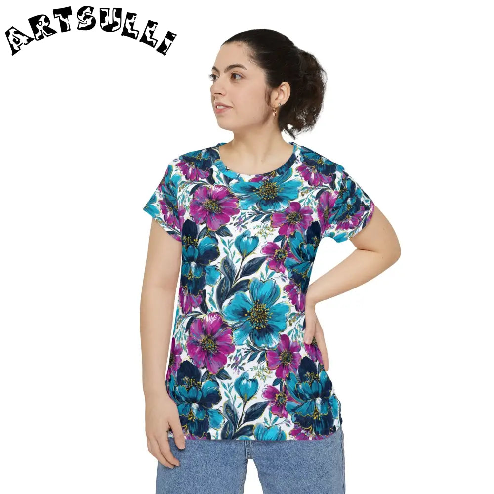 Vibrant Floral Print T-Shirt, Artsulli - Art is Long, Life is Short, All Over Prints, , , , , , , 