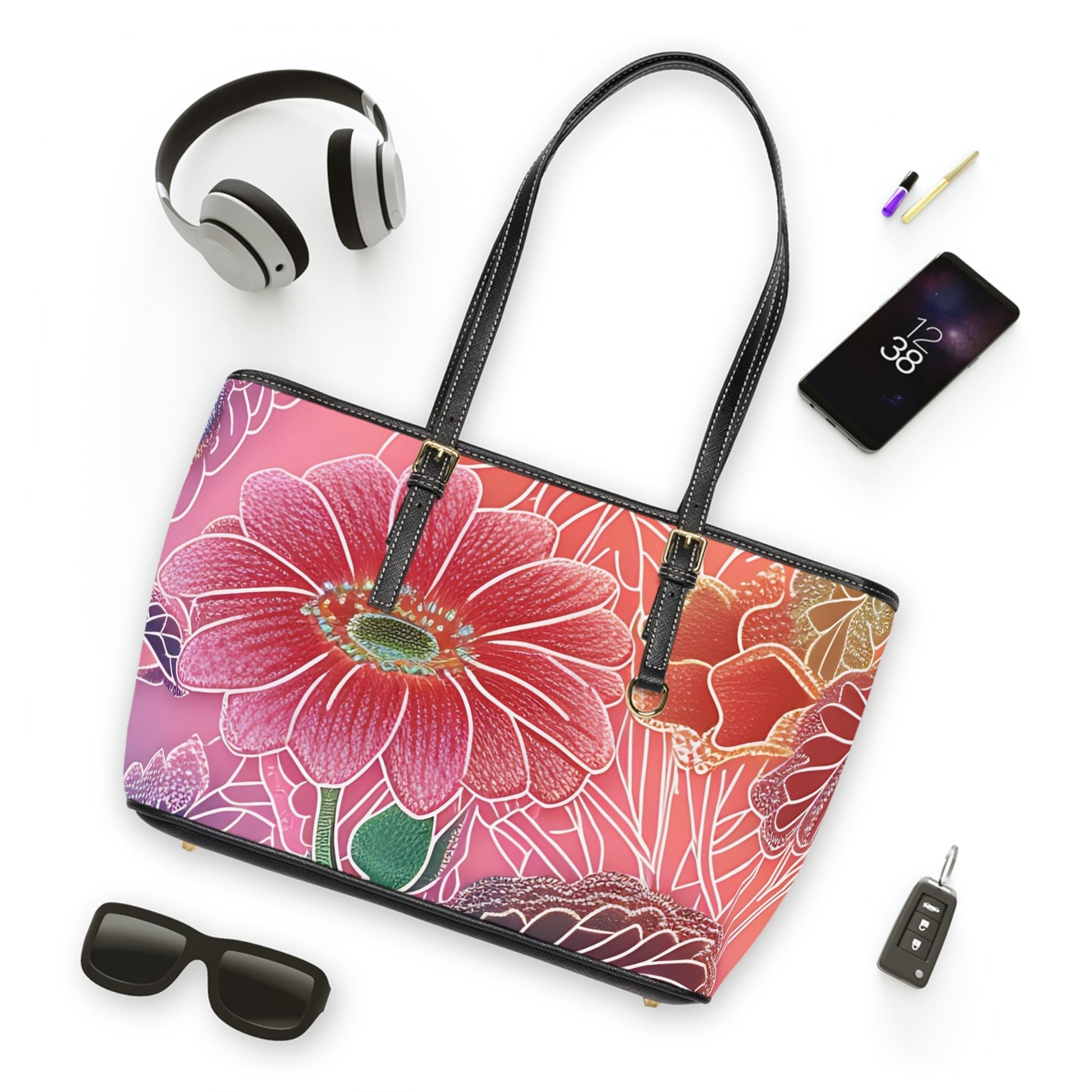 Printify Vibrant Floral PU Leather Shoulder Bag 2025