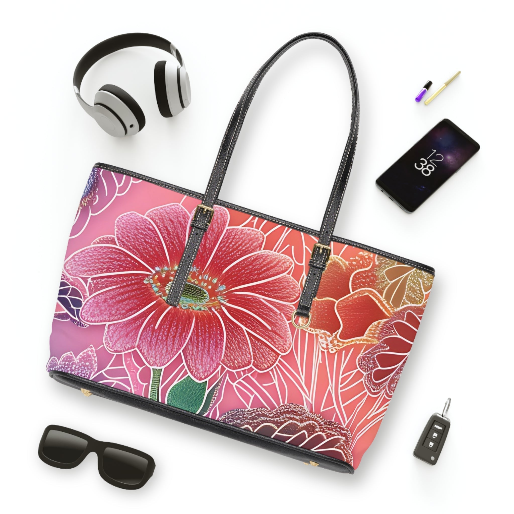 Printify Vibrant Floral PU Leather Shoulder Bag 2025