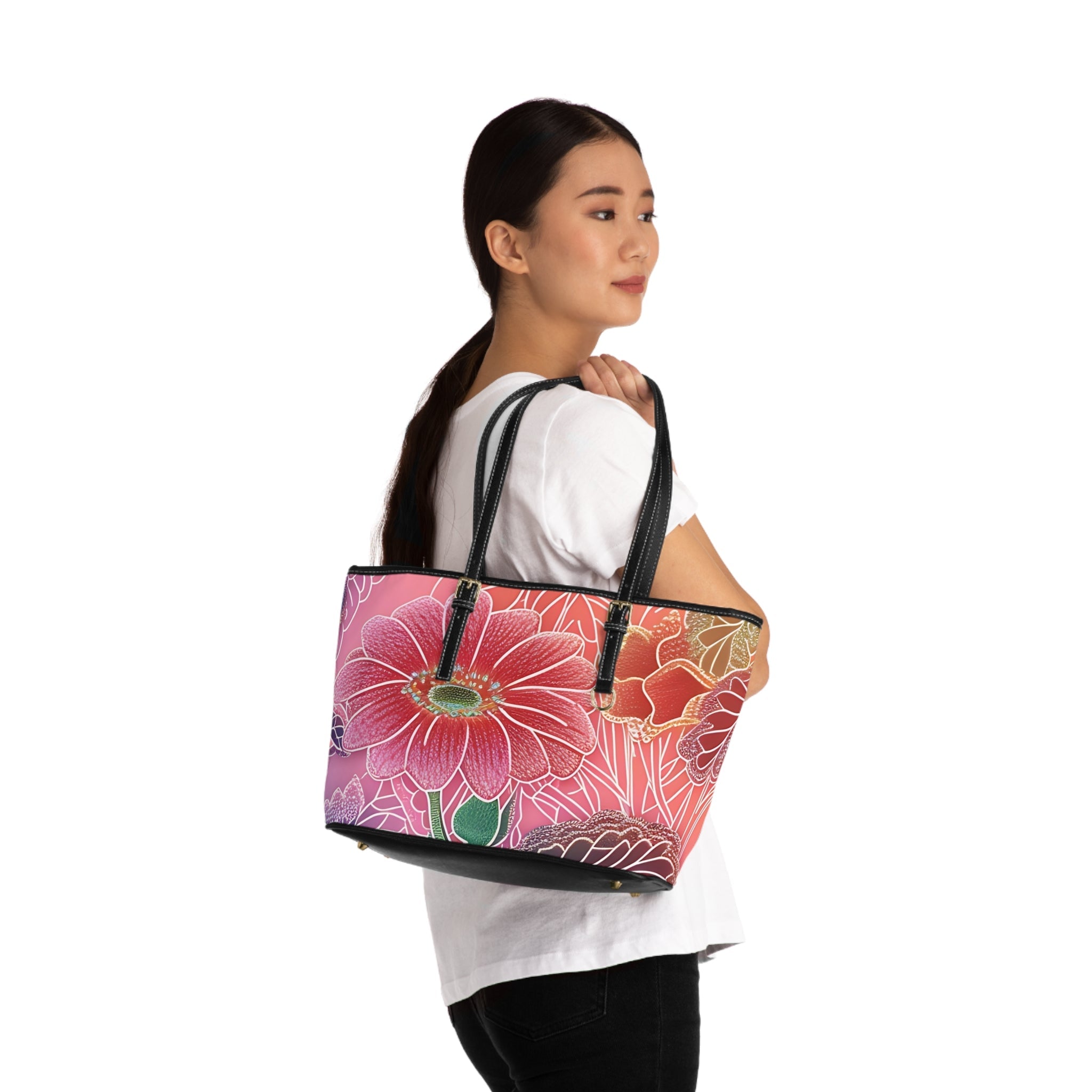 Printify Vibrant Floral PU Leather Shoulder Bag 2025