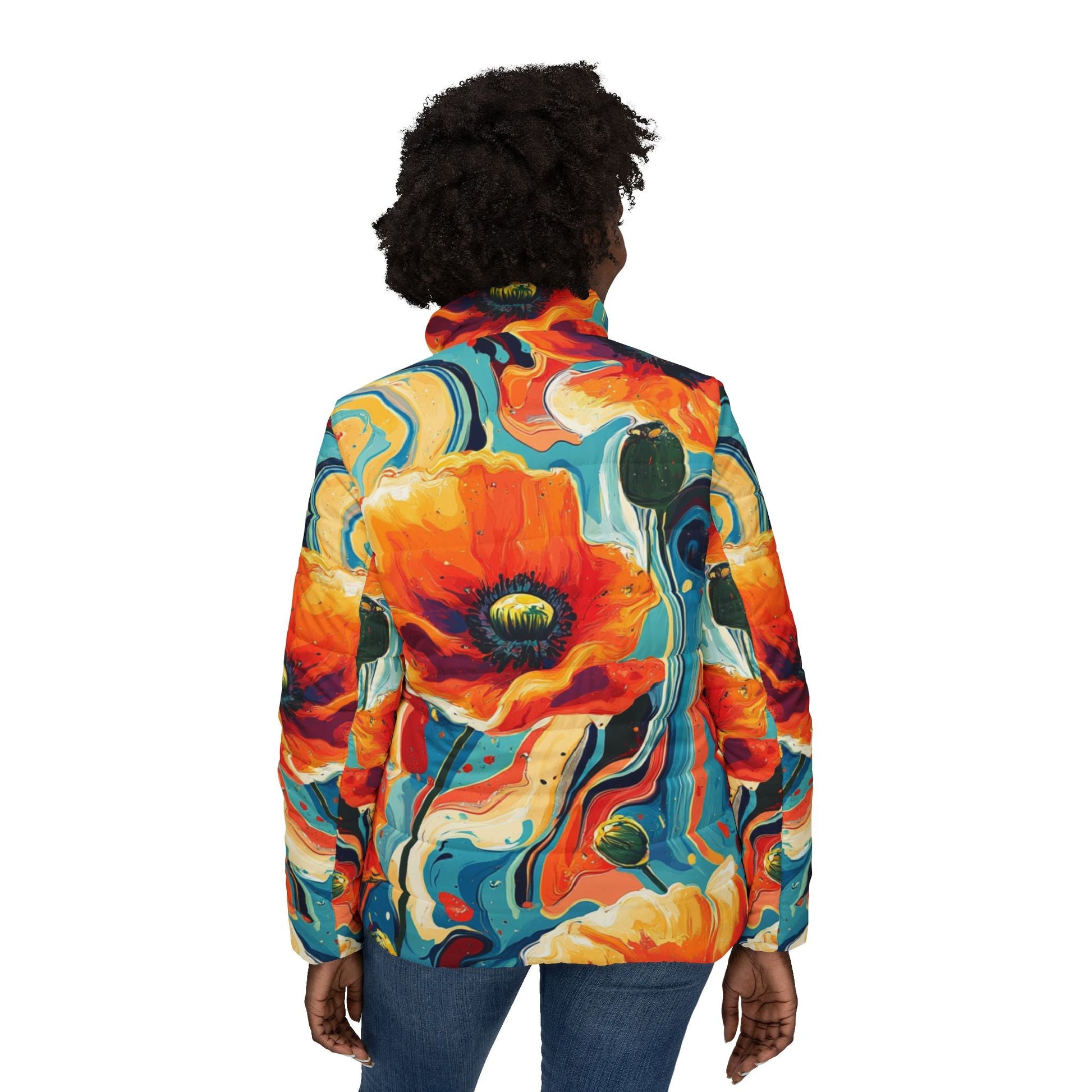 Vibrant Floral Puffer Jacket, Artsulli - Art is Long, Life is Short, All Over Prints, , , , , , , 