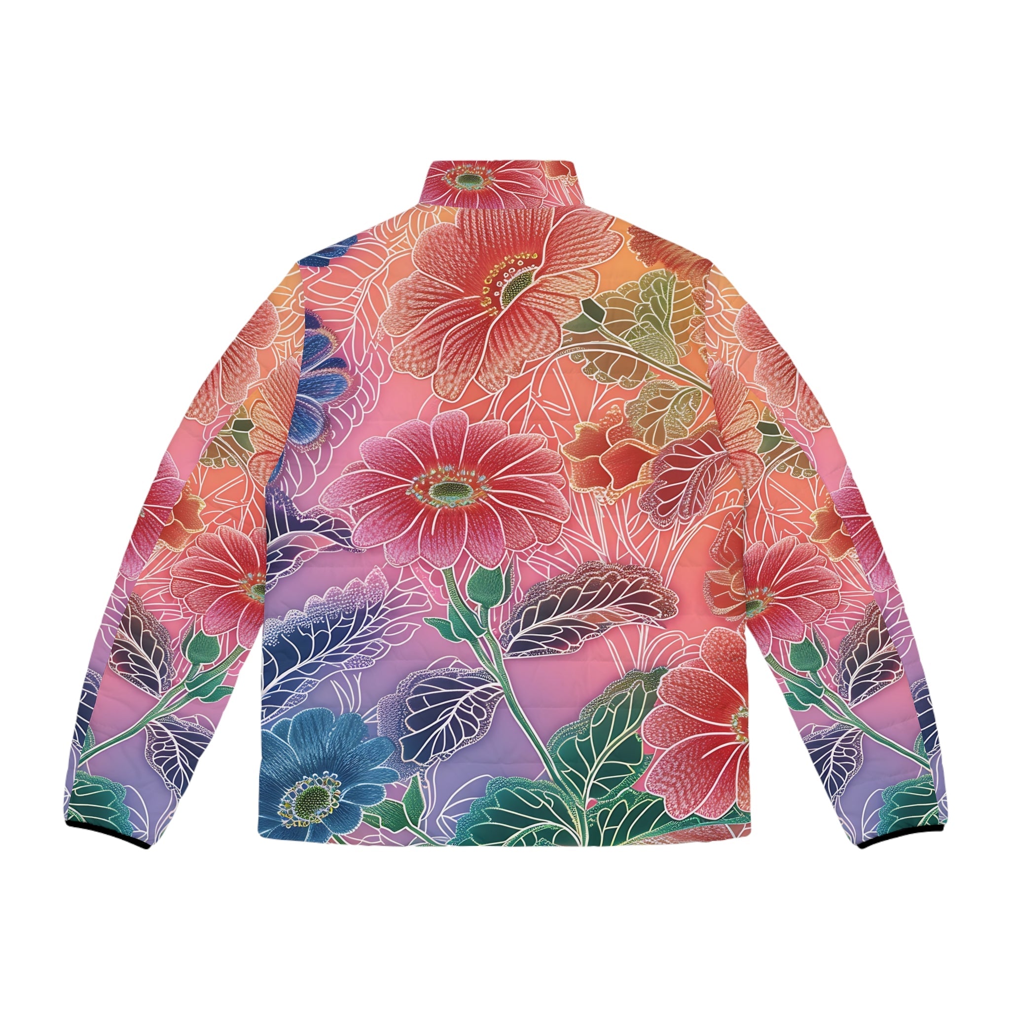 Vibrant Floral Puffer Jacket, Artsulli - Art is Long, Life is Short, All Over Prints, , , , , , , 