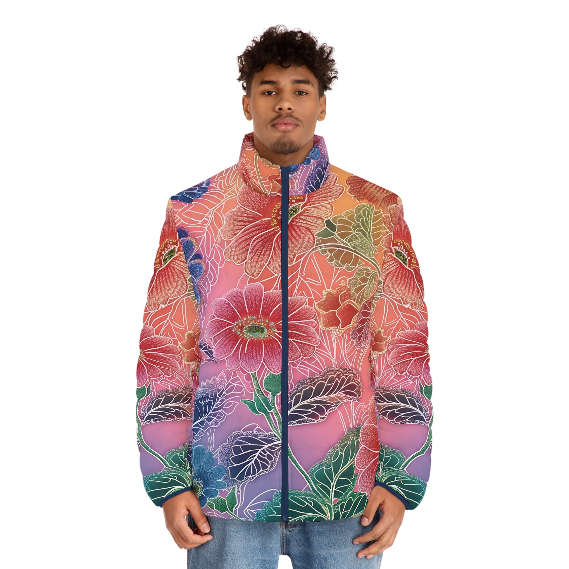 Vibrant Floral Puffer Jacket, Artsulli - Art is Long, Life is Short, All Over Prints, , , , , , , 