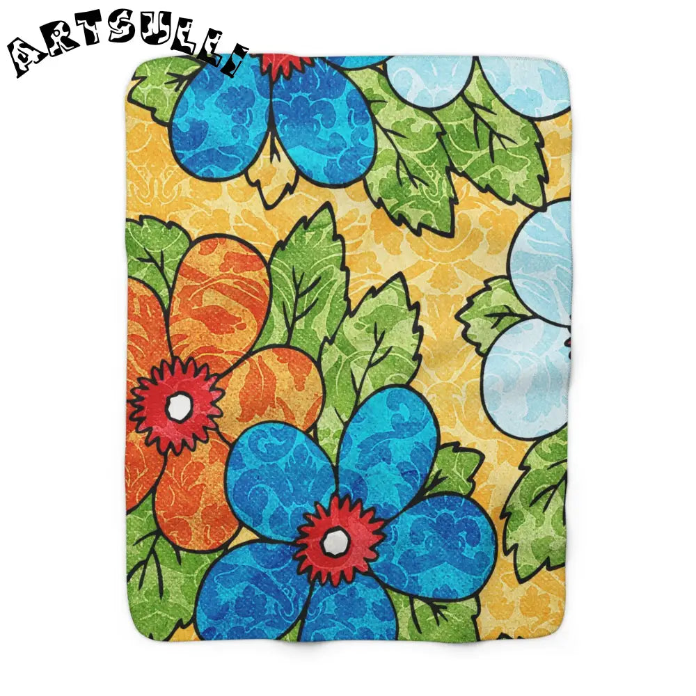 Vibrant Floral Sherpa Fleece Blanket, Artsulli - Art is Long, Life is Short, Home Decor, Size, 50" × 60", , , , , 29688387911693856209