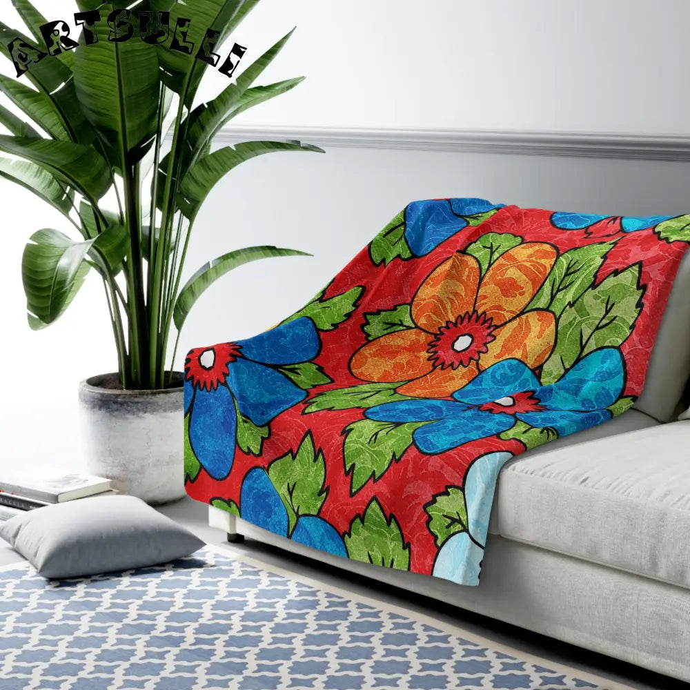 Vibrant Floral Sherpa Fleece Blanket, Artsulli - Art is Long, Life is Short, Home Decor, , , , , , , 