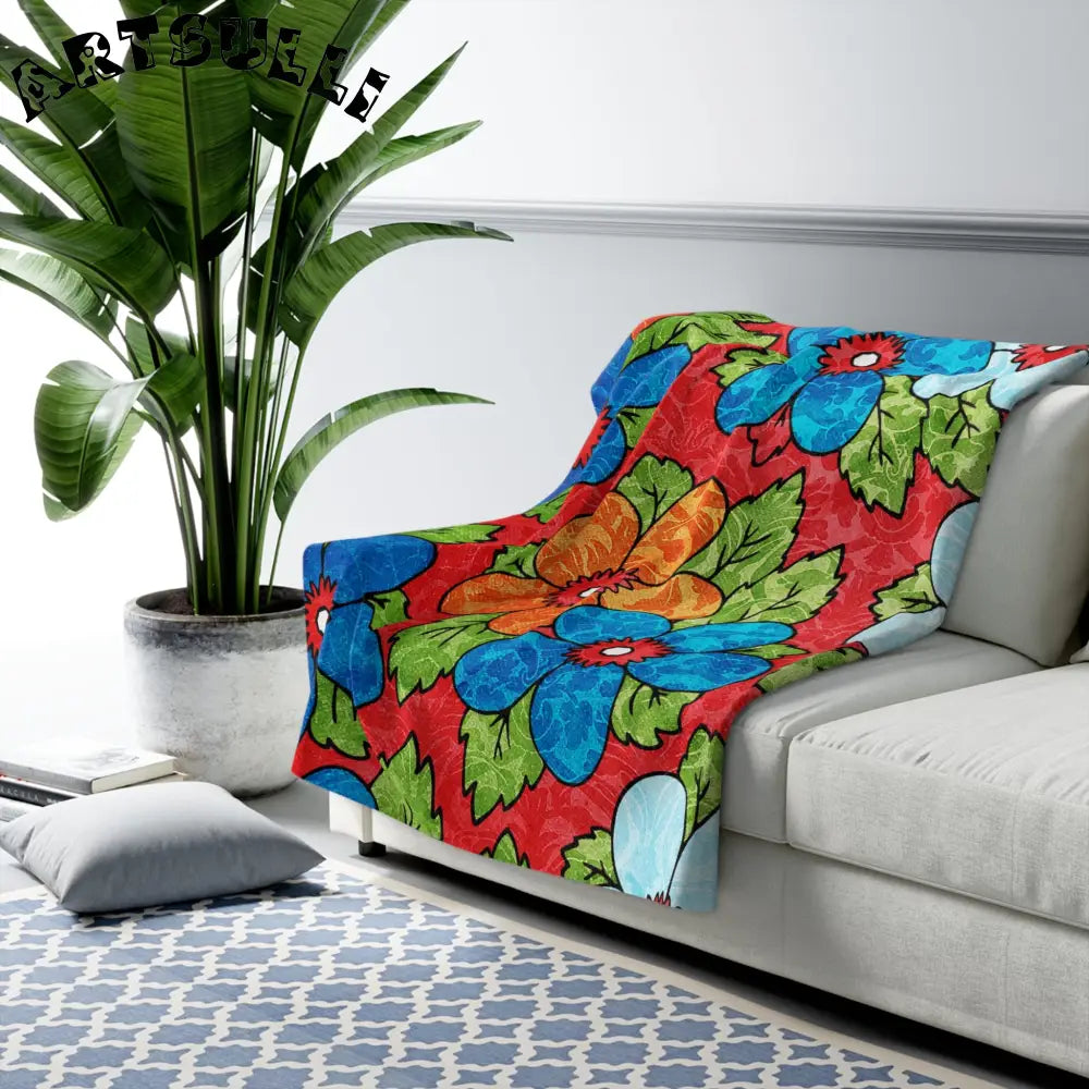 Vibrant Floral Sherpa Fleece Blanket, Artsulli - Art is Long, Life is Short, Home Decor, , , , , , , 