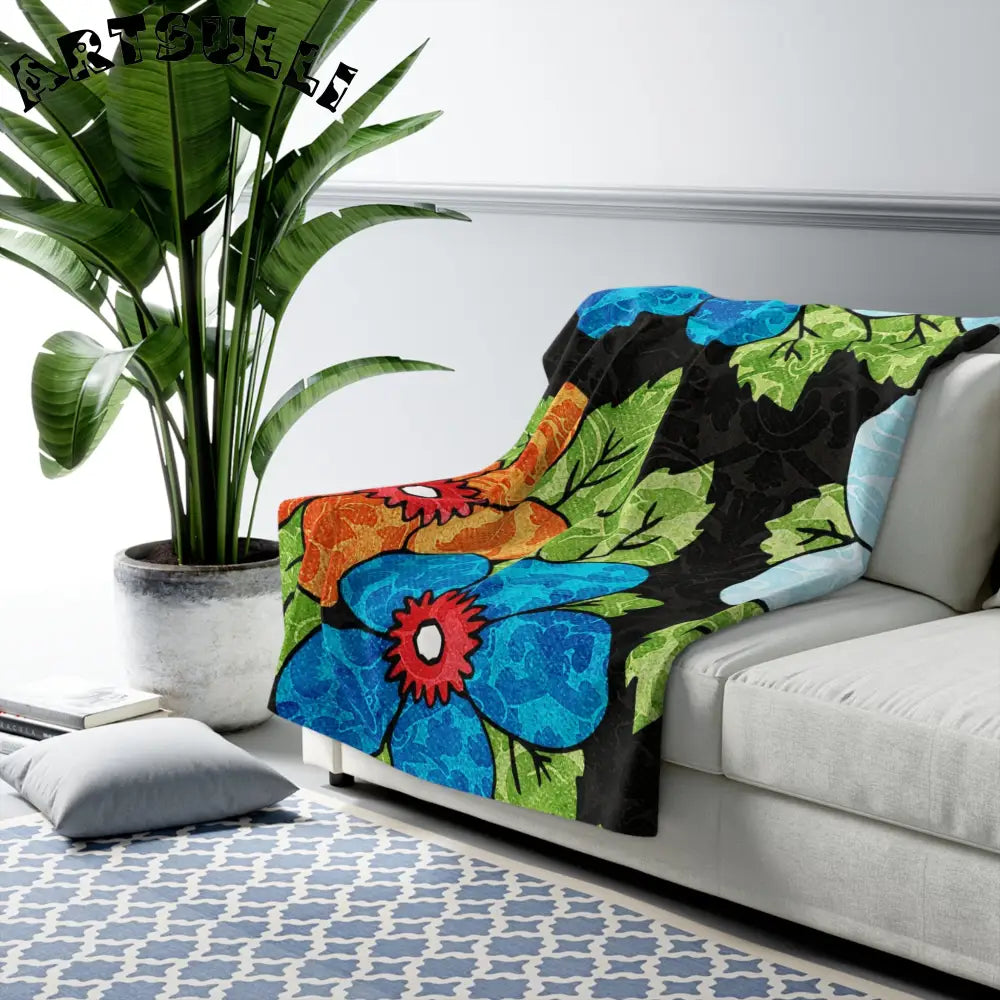 Vibrant Floral Sherpa Fleece Blanket, Artsulli - Art is Long, Life is Short, Home Decor, , , , , , , 