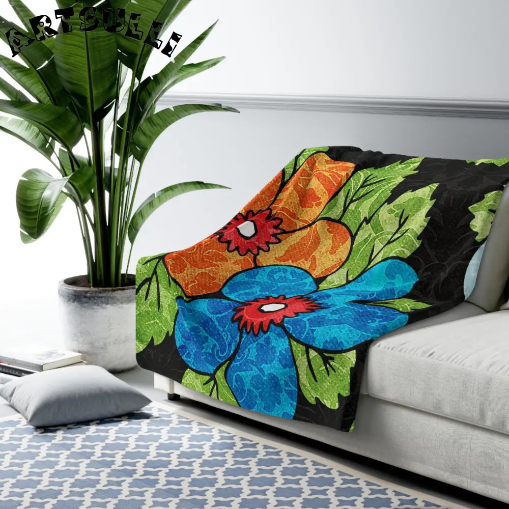 Vibrant Floral Sherpa Fleece Blanket, Artsulli - Art is Long, Life is Short, Home Decor, , , , , , , 