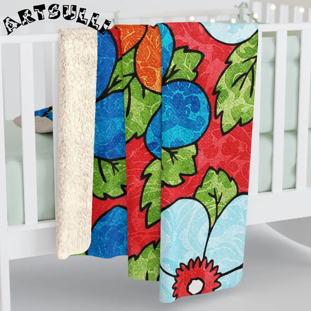 Vibrant Floral Sherpa Fleece Blanket, Artsulli - Art is Long, Life is Short, Home Decor, , , , , , , 