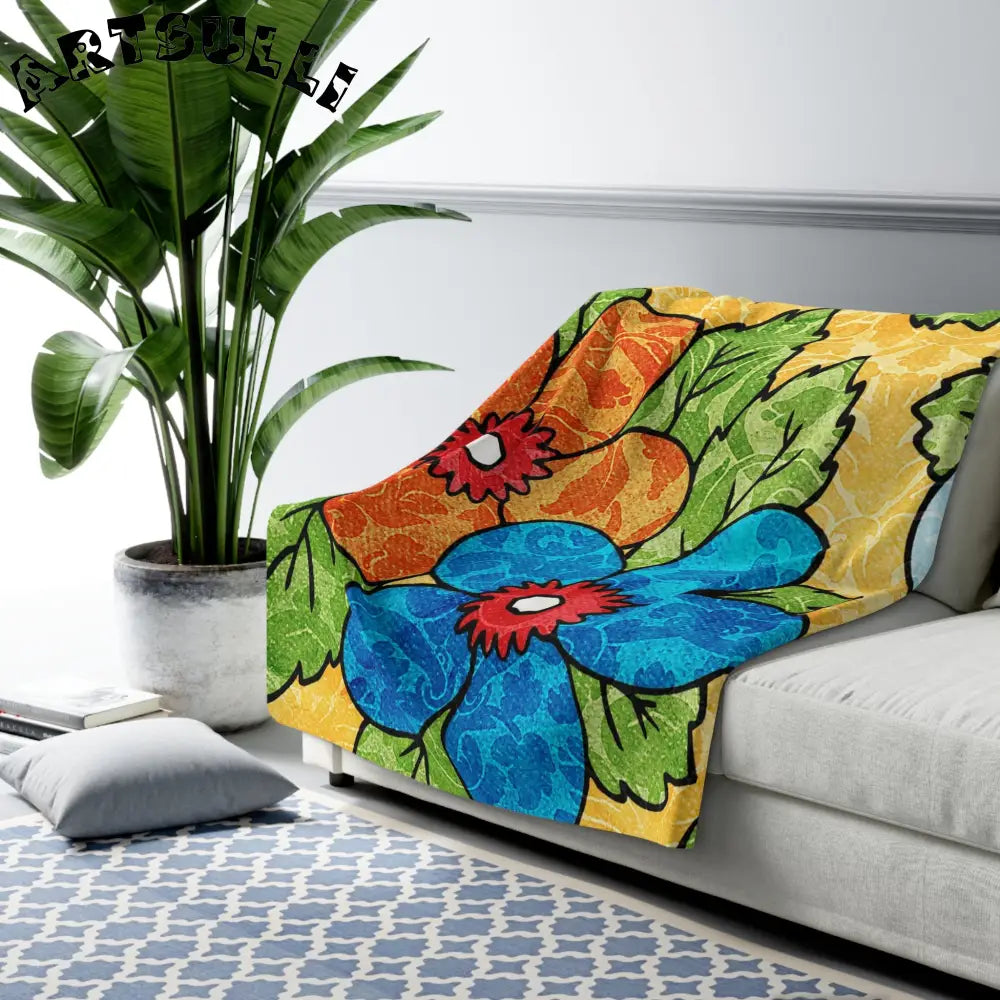 Vibrant Floral Sherpa Fleece Blanket, Artsulli - Art is Long, Life is Short, Home Decor, , , , , , , 