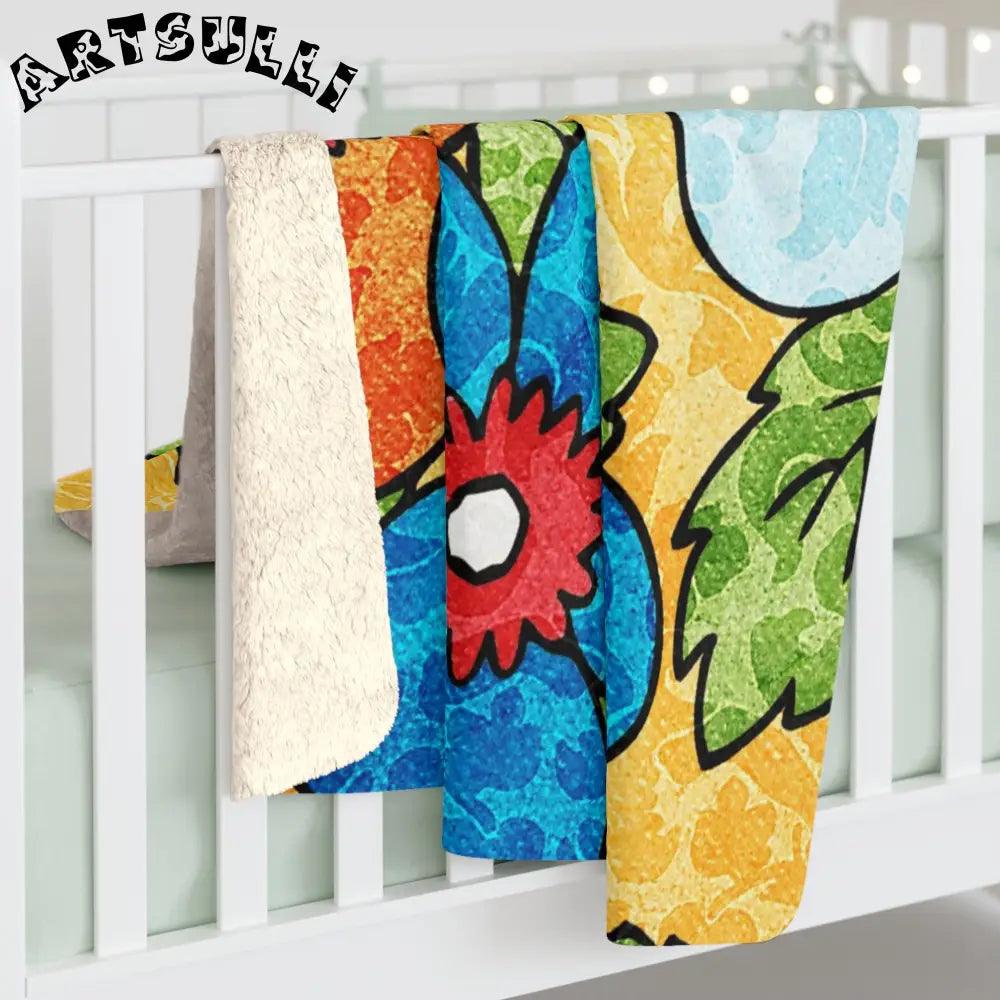 Vibrant Floral Sherpa Fleece Blanket, Artsulli - Art is Long, Life is Short, Home Decor, , , , , , , 