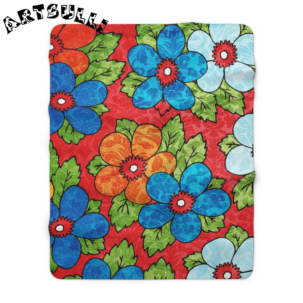 Vibrant Floral Sherpa Fleece Blanket, Artsulli - Art is Long, Life is Short, Home Decor, Size, 60" × 80", , , , , 47895848083884404535
