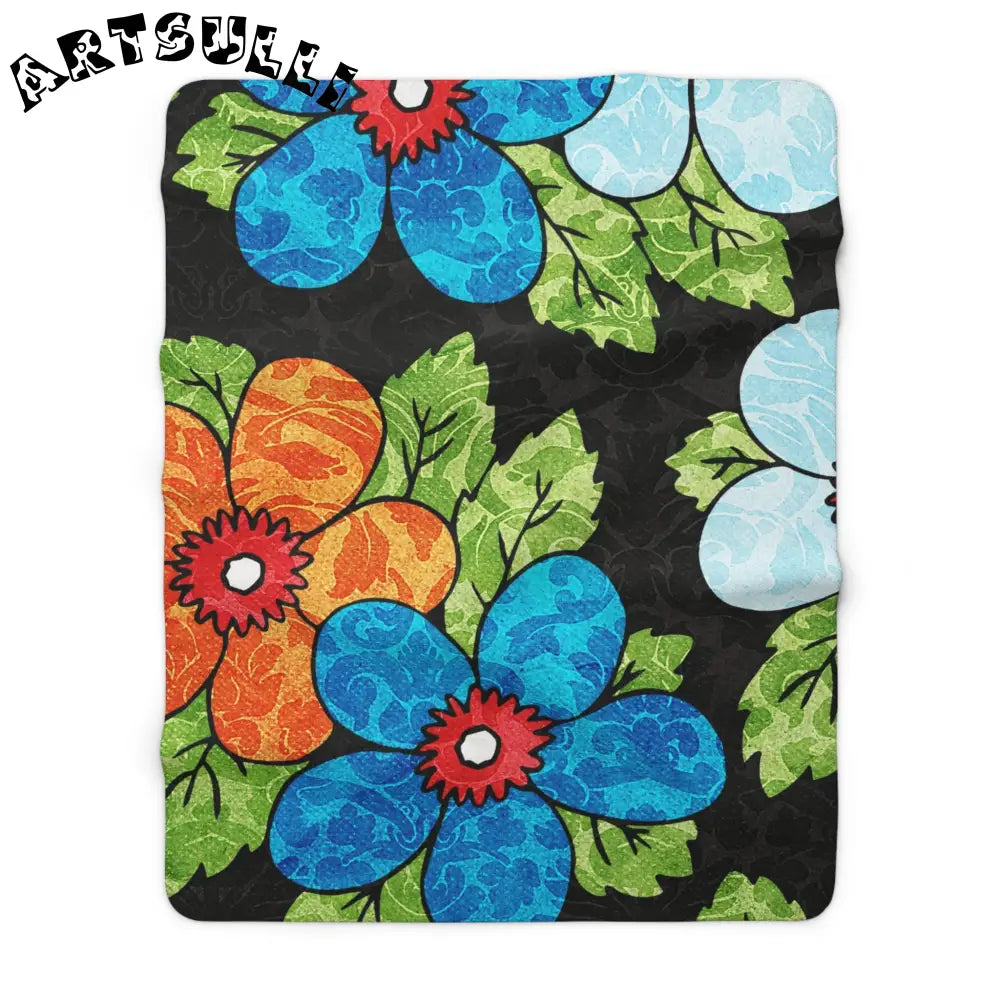 Vibrant Floral Sherpa Fleece Blanket, Artsulli - Art is Long, Life is Short, Home Decor, Size, 60" × 80", , , , , 68309596049327108250