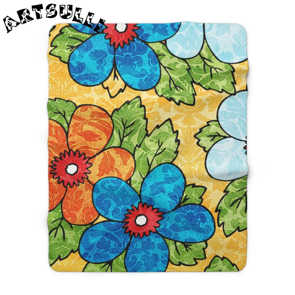 Vibrant Floral Sherpa Fleece Blanket, Artsulli - Art is Long, Life is Short, Home Decor, Size, 60" × 80", , , , , 47939389883488275966