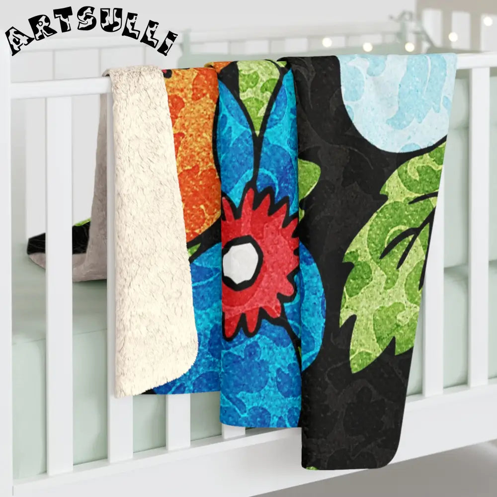 Vibrant Floral Sherpa Fleece Blanket, Artsulli - Art is Long, Life is Short, Home Decor, , , , , , , 