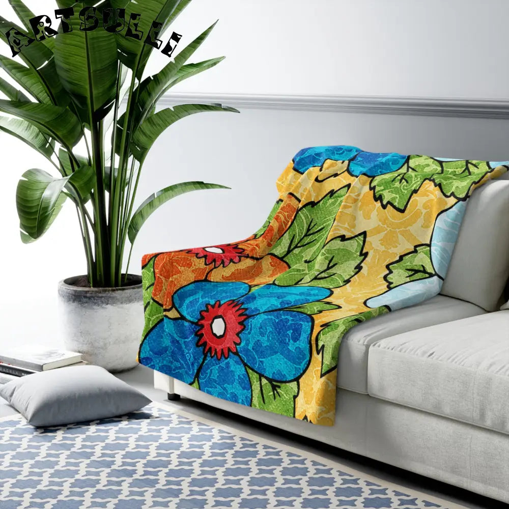 Vibrant Floral Sherpa Fleece Blanket, Artsulli - Art is Long, Life is Short, Home Decor, , , , , , , 
