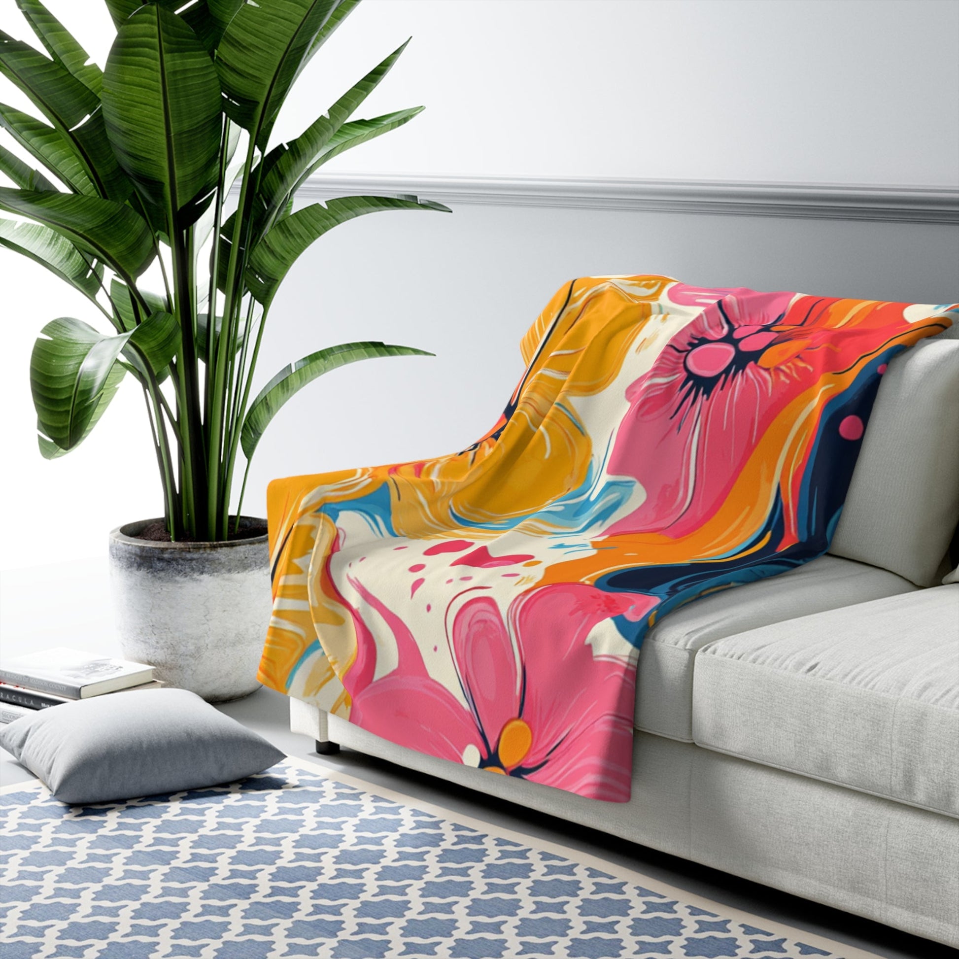 Vibrant Floral Sherpa Fleece Blanket, Artsulli - Art is Long, Life is Short, Home Decor, , , , , , , 